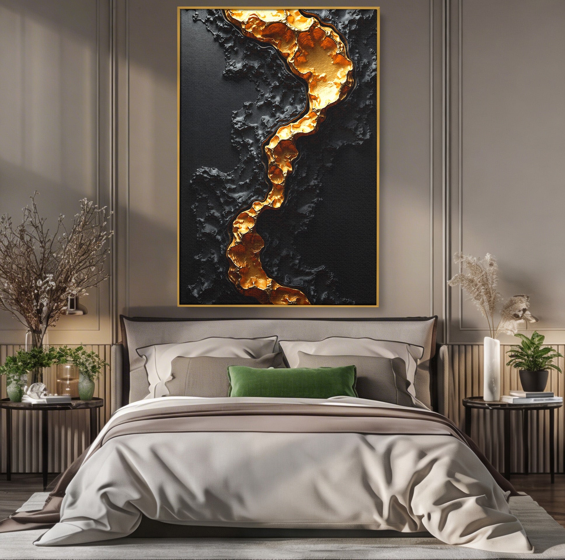 Tablou Canvas Premium LuxCanva® C1331, Rau De Aur, Abstract, Textura, Modern, Birou, Eleganta, Culori Vibrante