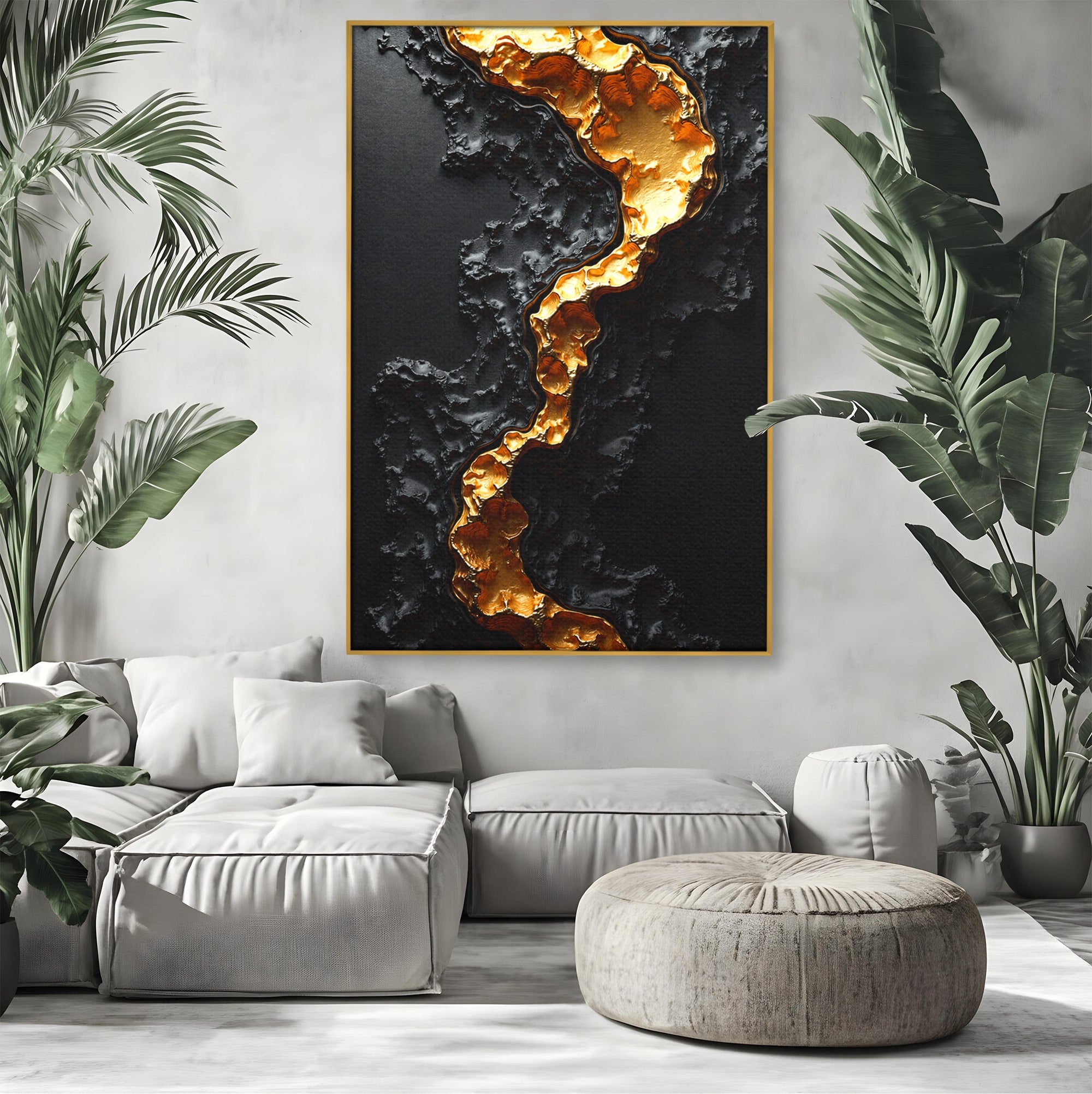 Tablou Canvas Premium LuxCanva® C1331, Rau De Aur, Abstract, Textura, Modern, Birou, Eleganta, Culori Vibrante