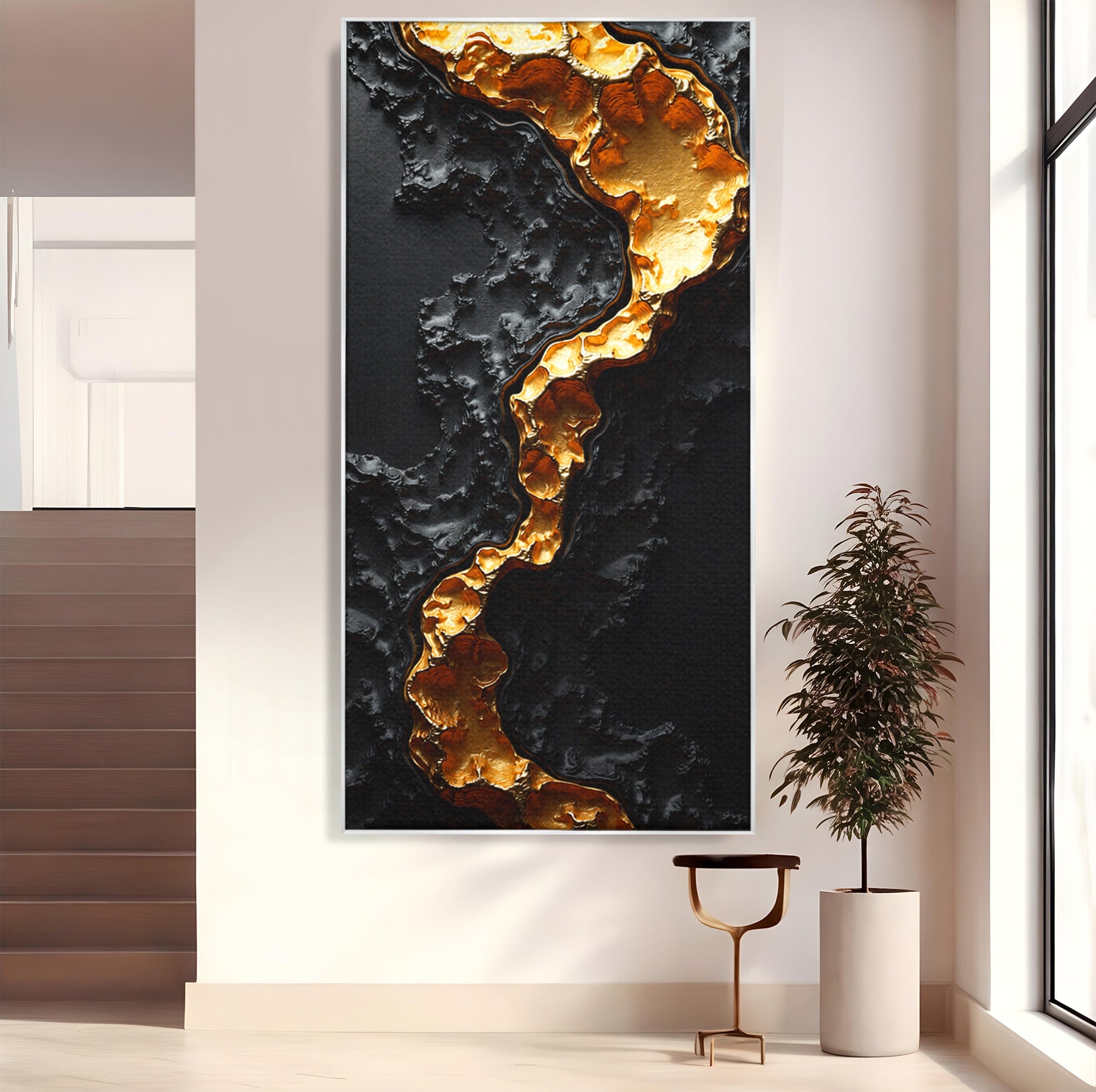 Tablou Canvas Premium LuxCanva® C1331, Rau De Aur, Abstract, Textura, Modern, Birou, Eleganta, Culori Vibrante