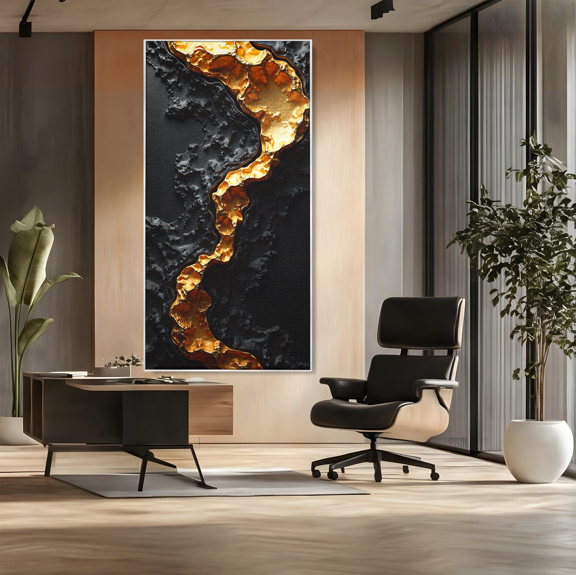 Tablou Canvas Premium LuxCanva® C1331, Rau De Aur, Abstract, Textura, Modern, Birou, Eleganta, Culori Vibrante