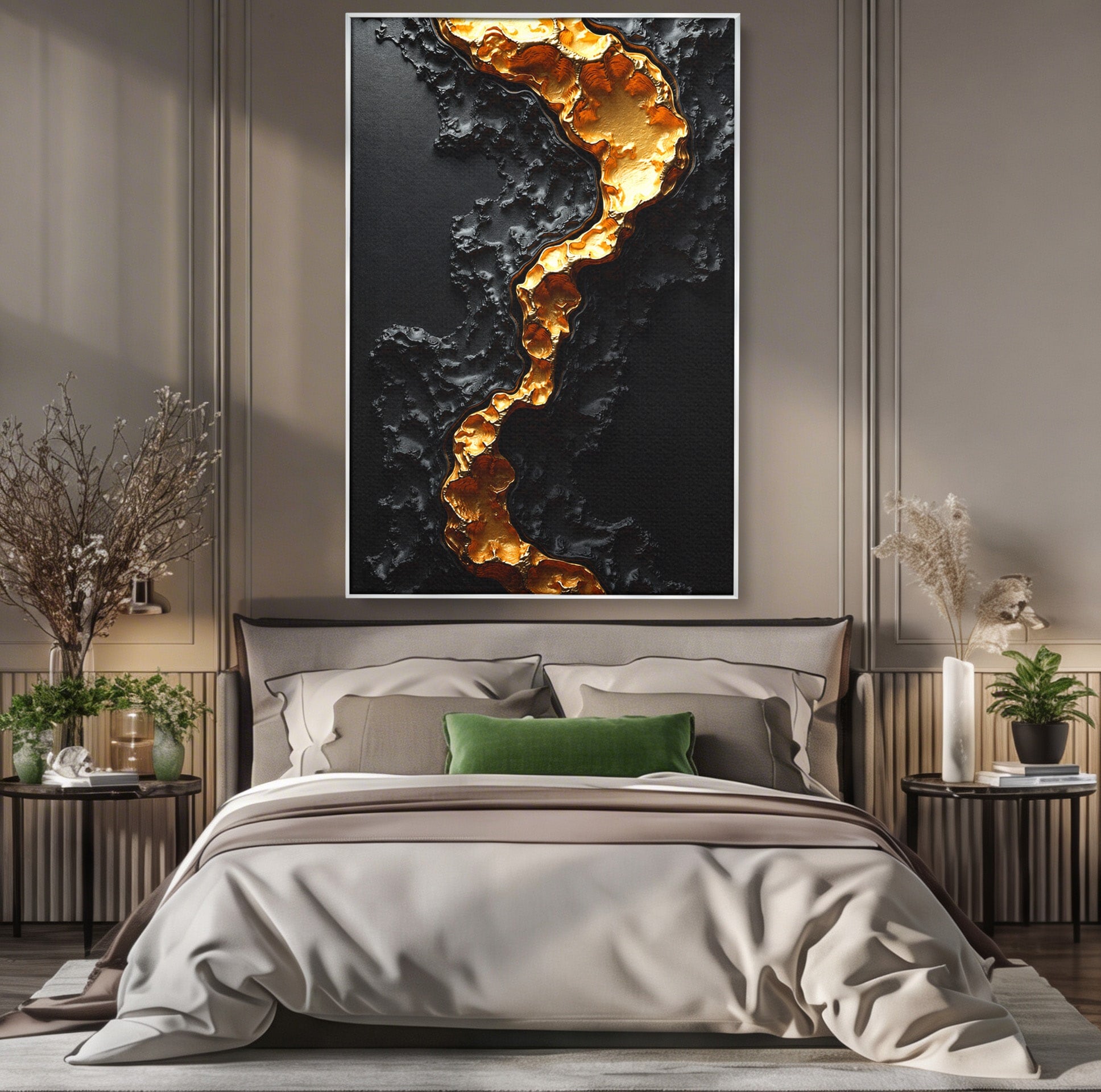 Tablou Canvas Premium LuxCanva® C1331, Rau De Aur, Abstract, Textura, Modern, Birou, Eleganta, Culori Vibrante