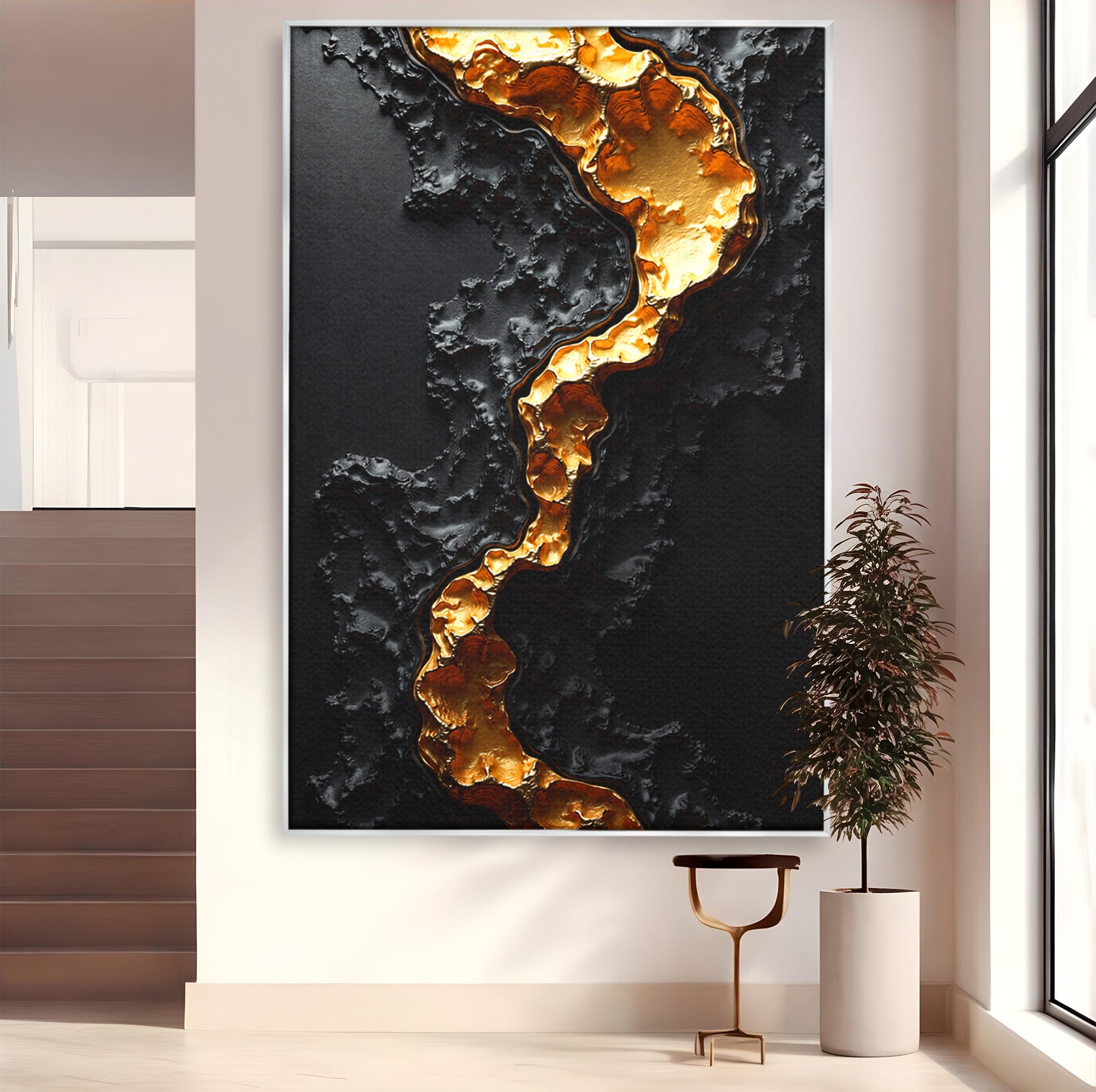 Tablou Canvas Premium LuxCanva® C1331, Rau De Aur, Abstract, Textura, Modern, Birou, Eleganta, Culori Vibrante