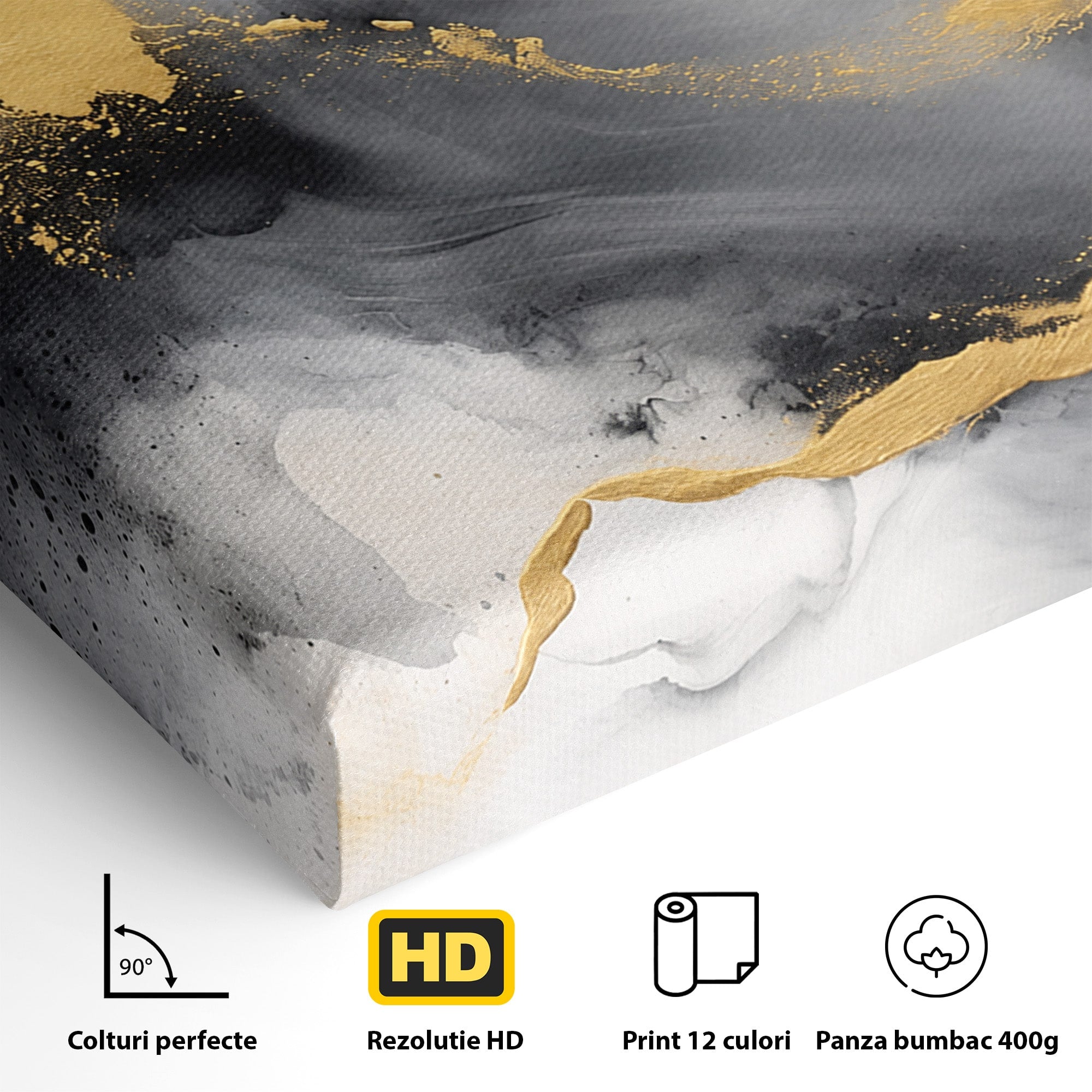 Tablou Canvas Premium LuxCanva® C1333, Flux Abstract Auriu, Abstract, Modern, Auriu, Dormitor, Birou, Culori Vibrante