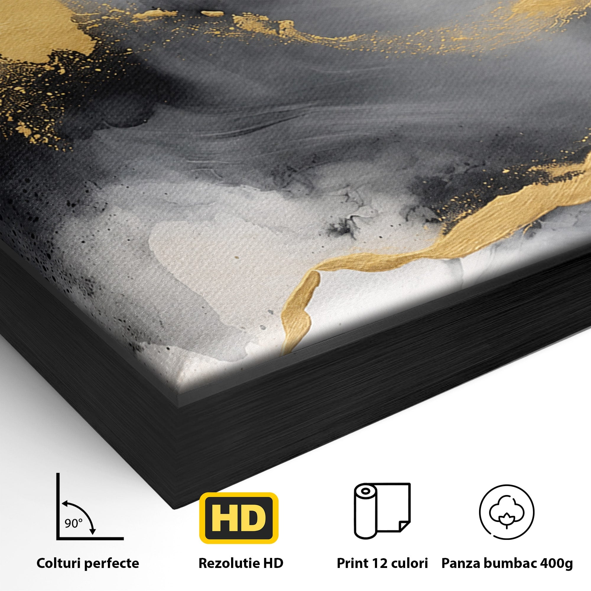 Tablou Canvas Premium LuxCanva® C1333, Flux Abstract Auriu, Abstract, Modern, Auriu, Dormitor, Birou, Culori Vibrante