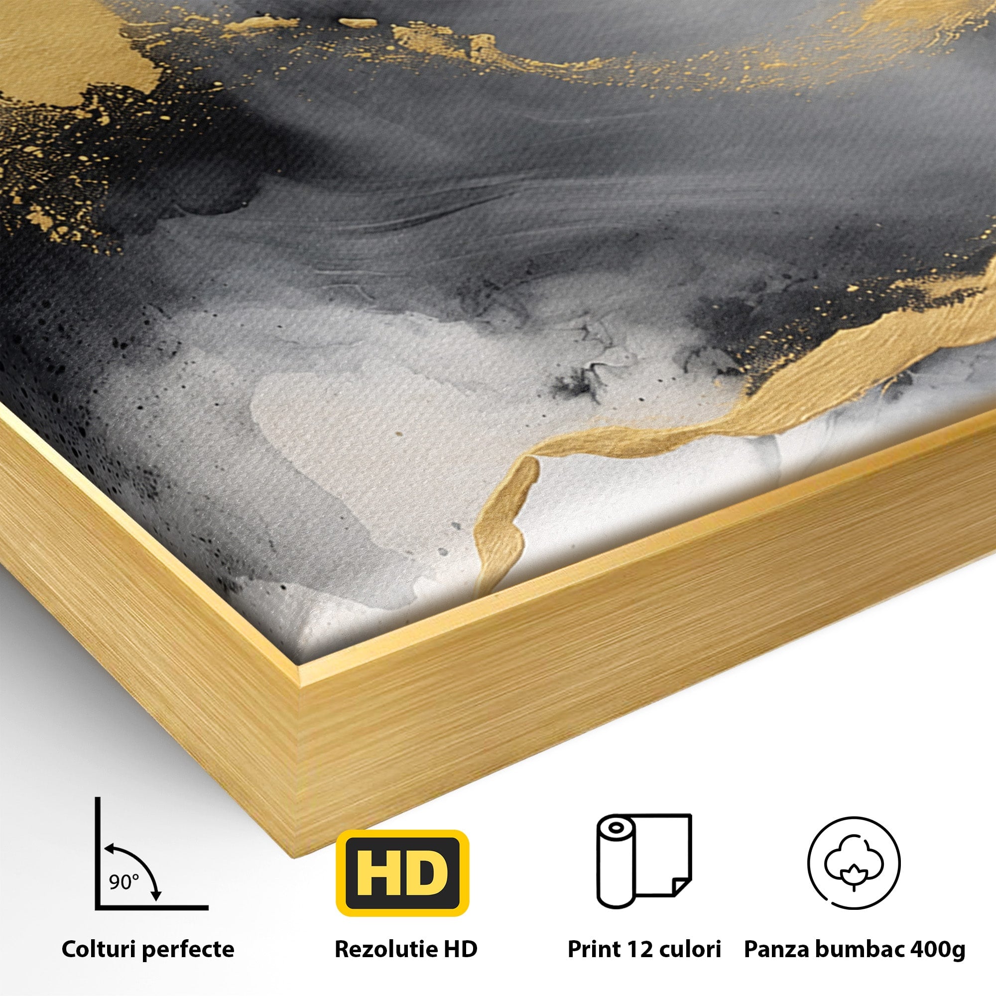 Tablou Canvas Premium LuxCanva® C1333, Flux Abstract Auriu, Abstract, Modern, Auriu, Dormitor, Birou, Culori Vibrante