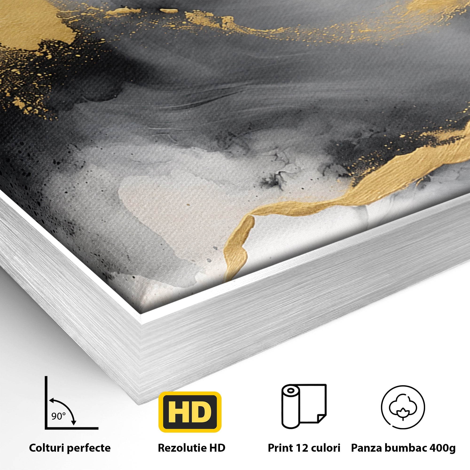 Tablou Canvas Premium LuxCanva® C1333, Flux Abstract Auriu, Abstract, Modern, Auriu, Dormitor, Birou, Culori Vibrante