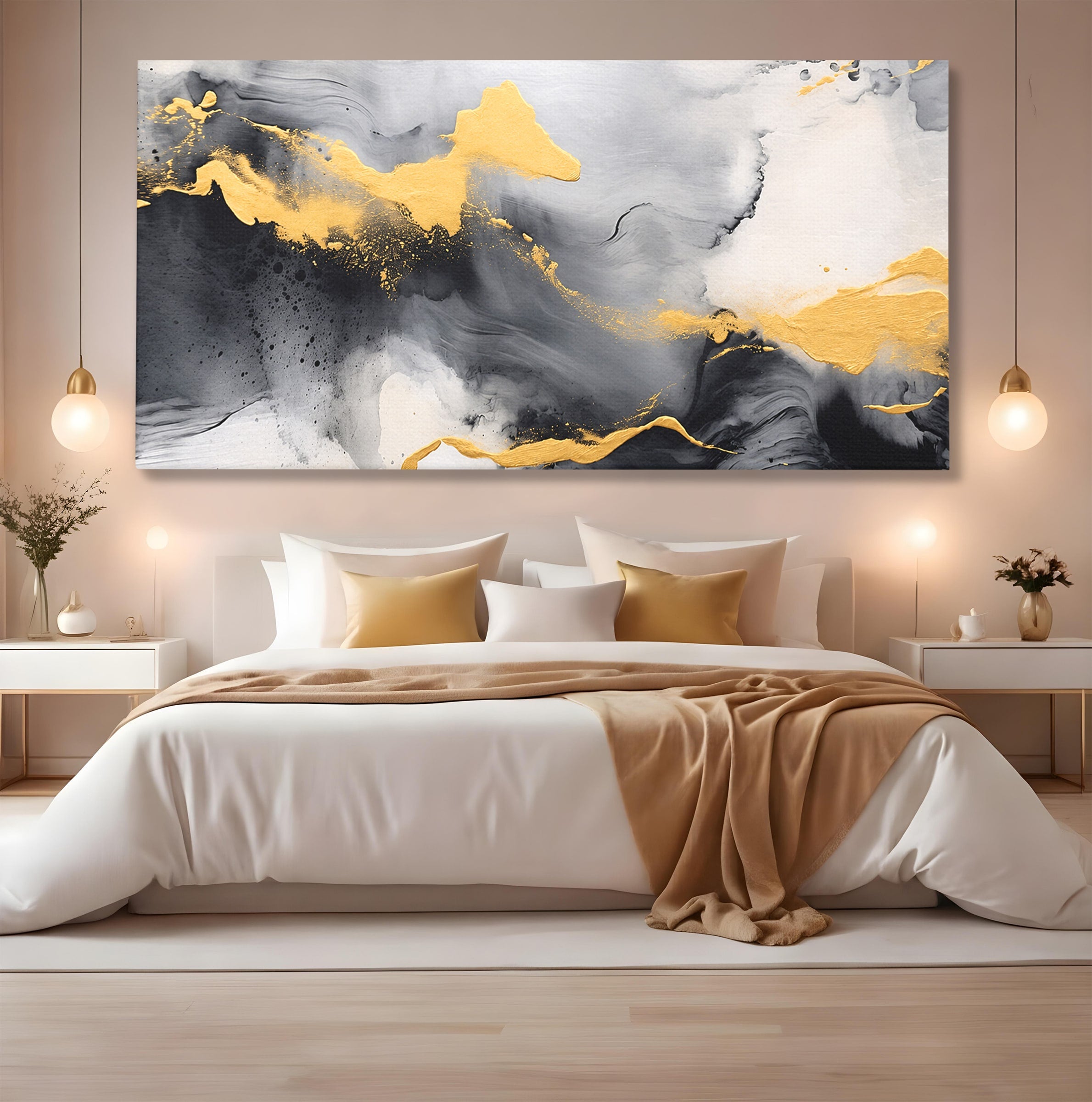 Tablou Canvas Premium LuxCanva® C1333, Flux Abstract Auriu, Abstract, Modern, Auriu, Dormitor, Birou, Culori Vibrante