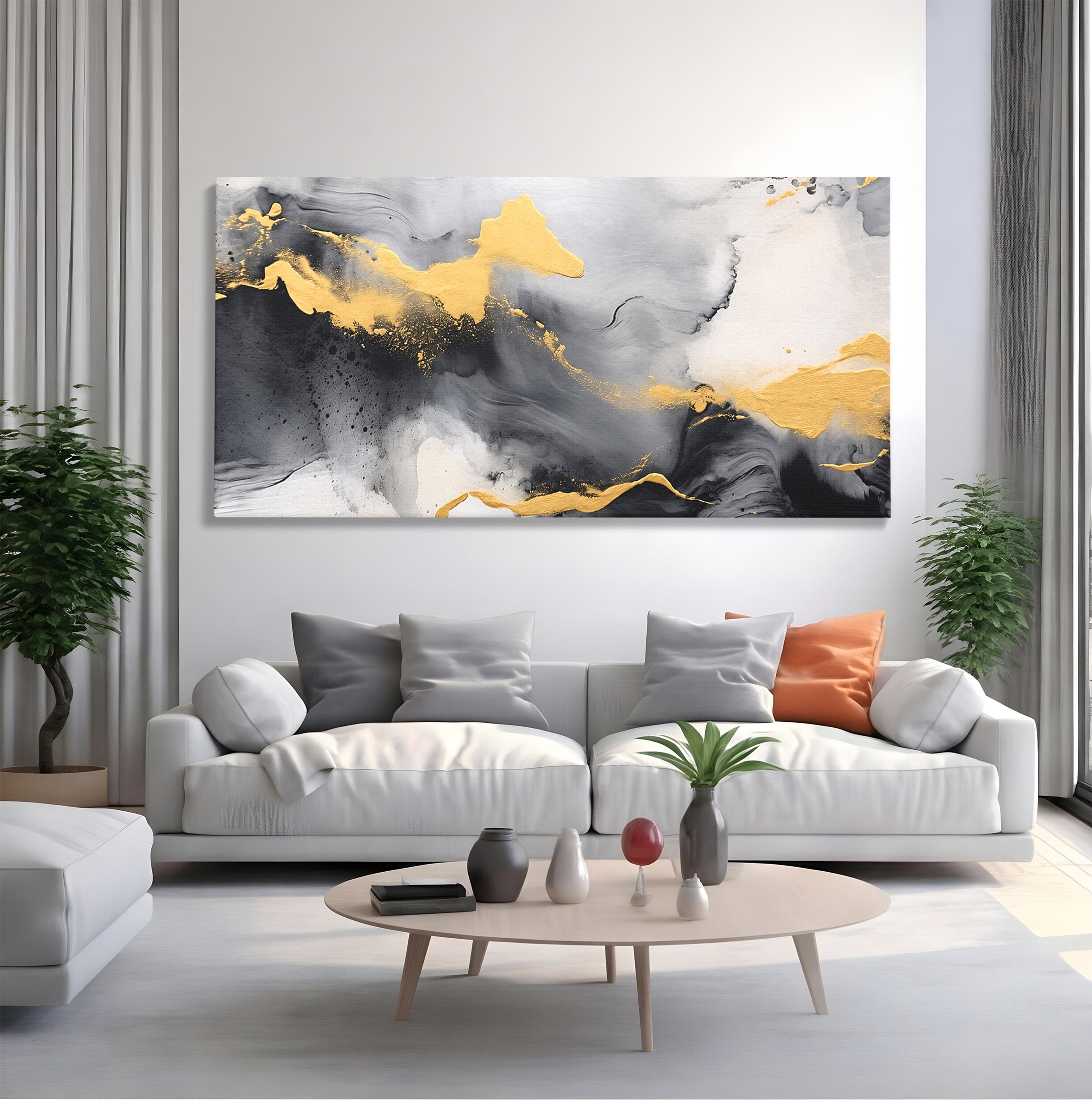 Tablou Canvas Premium LuxCanva® C1333, Flux Abstract Auriu, Abstract, Modern, Auriu, Dormitor, Birou, Culori Vibrante