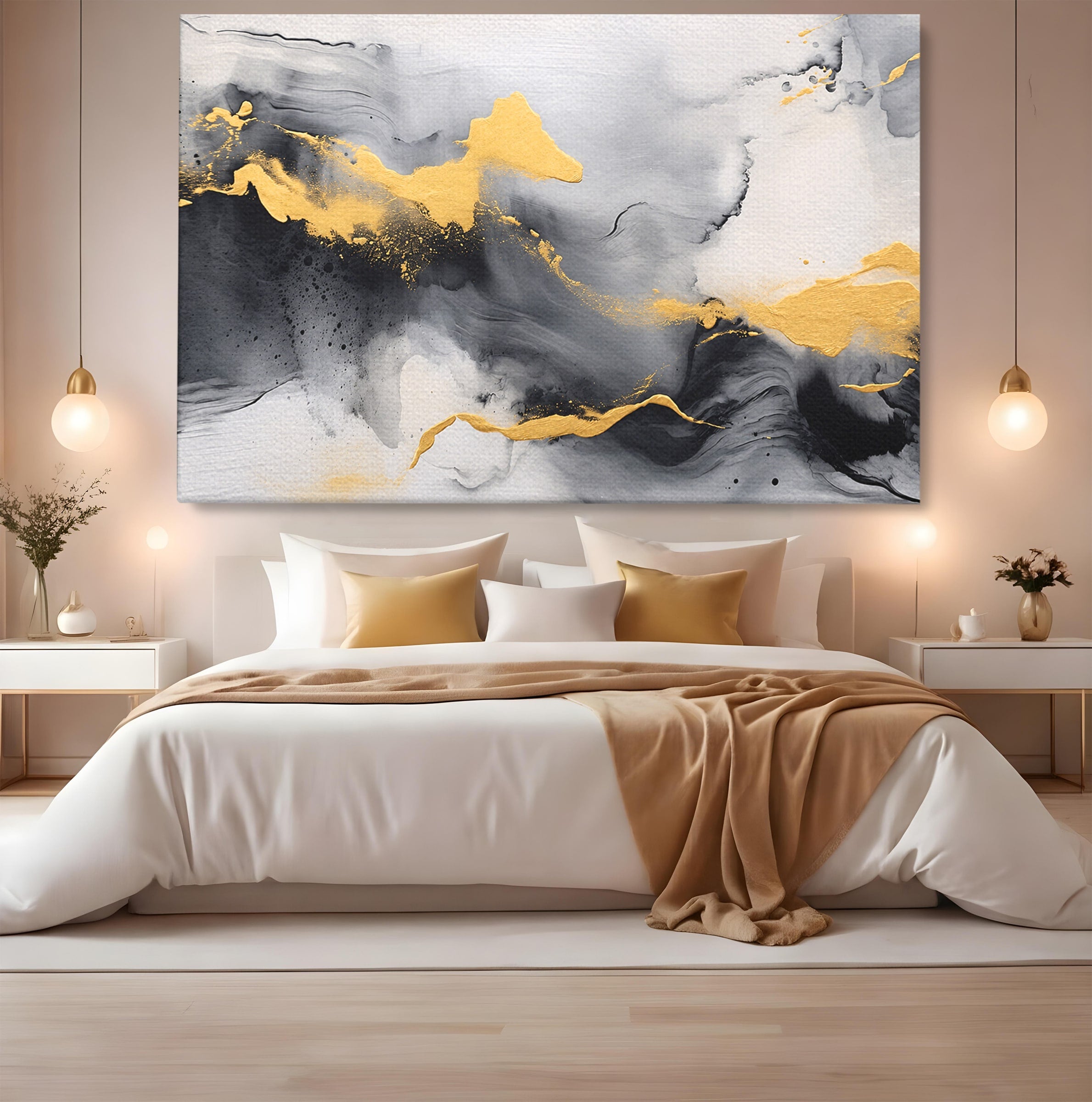 Tablou Canvas Premium LuxCanva® C1333, Flux Abstract Auriu, Abstract, Modern, Auriu, Dormitor, Birou, Culori Vibrante