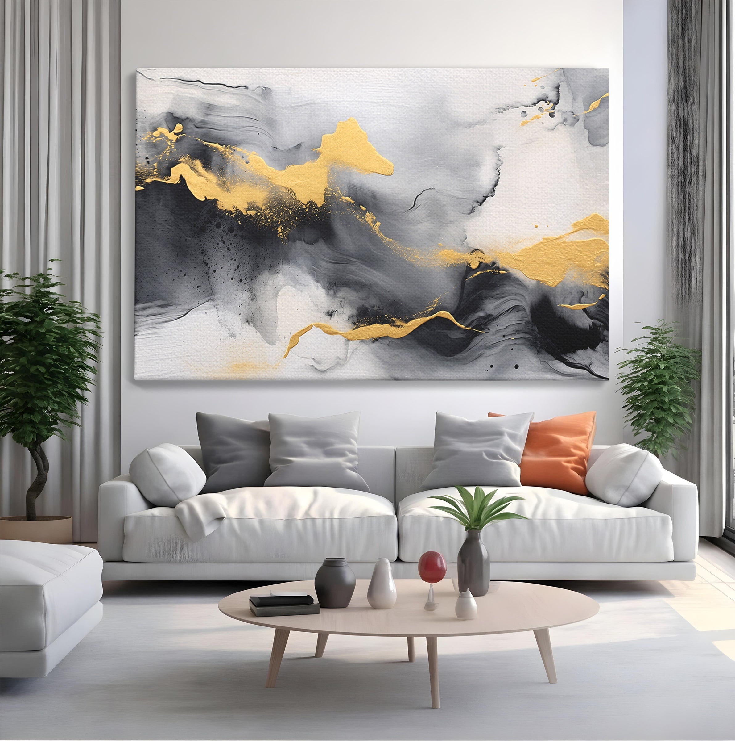 Tablou Canvas Premium LuxCanva® C1333, Flux Abstract Auriu, Abstract, Modern, Auriu, Dormitor, Birou, Culori Vibrante