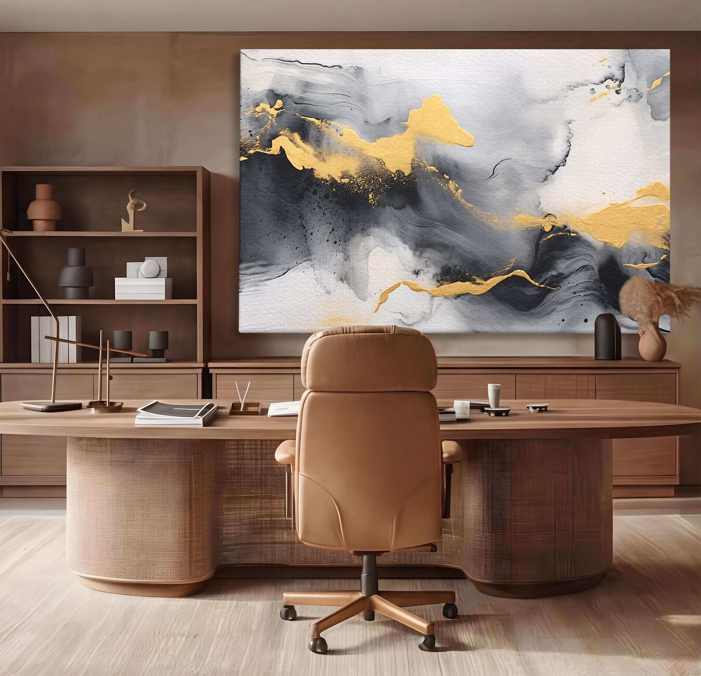 Tablou Canvas Premium LuxCanva® C1333, Flux Abstract Auriu, Abstract, Modern, Auriu, Dormitor, Birou, Culori Vibrante