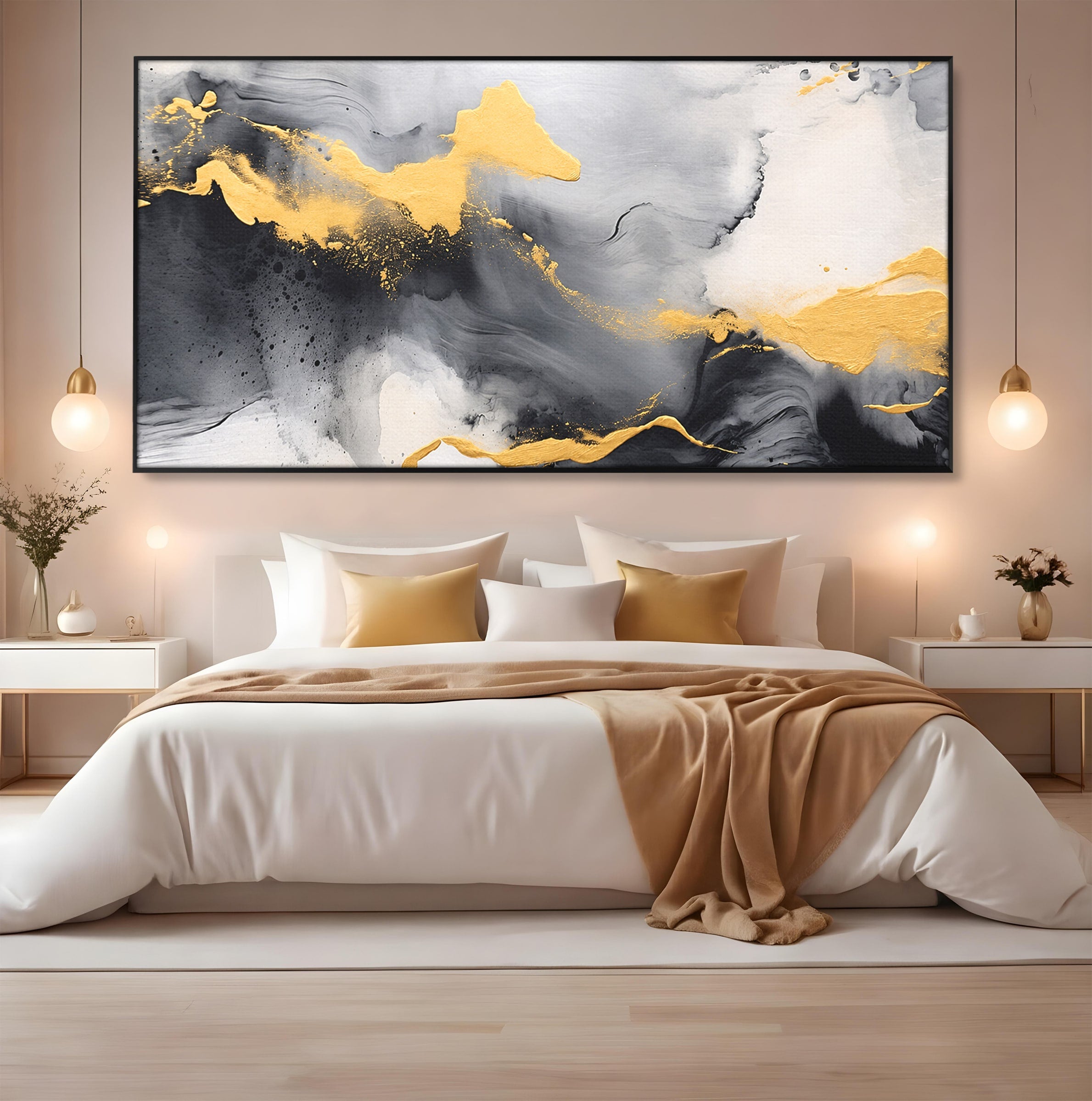 Tablou Canvas Premium LuxCanva® C1333, Flux Abstract Auriu, Abstract, Modern, Auriu, Dormitor, Birou, Culori Vibrante