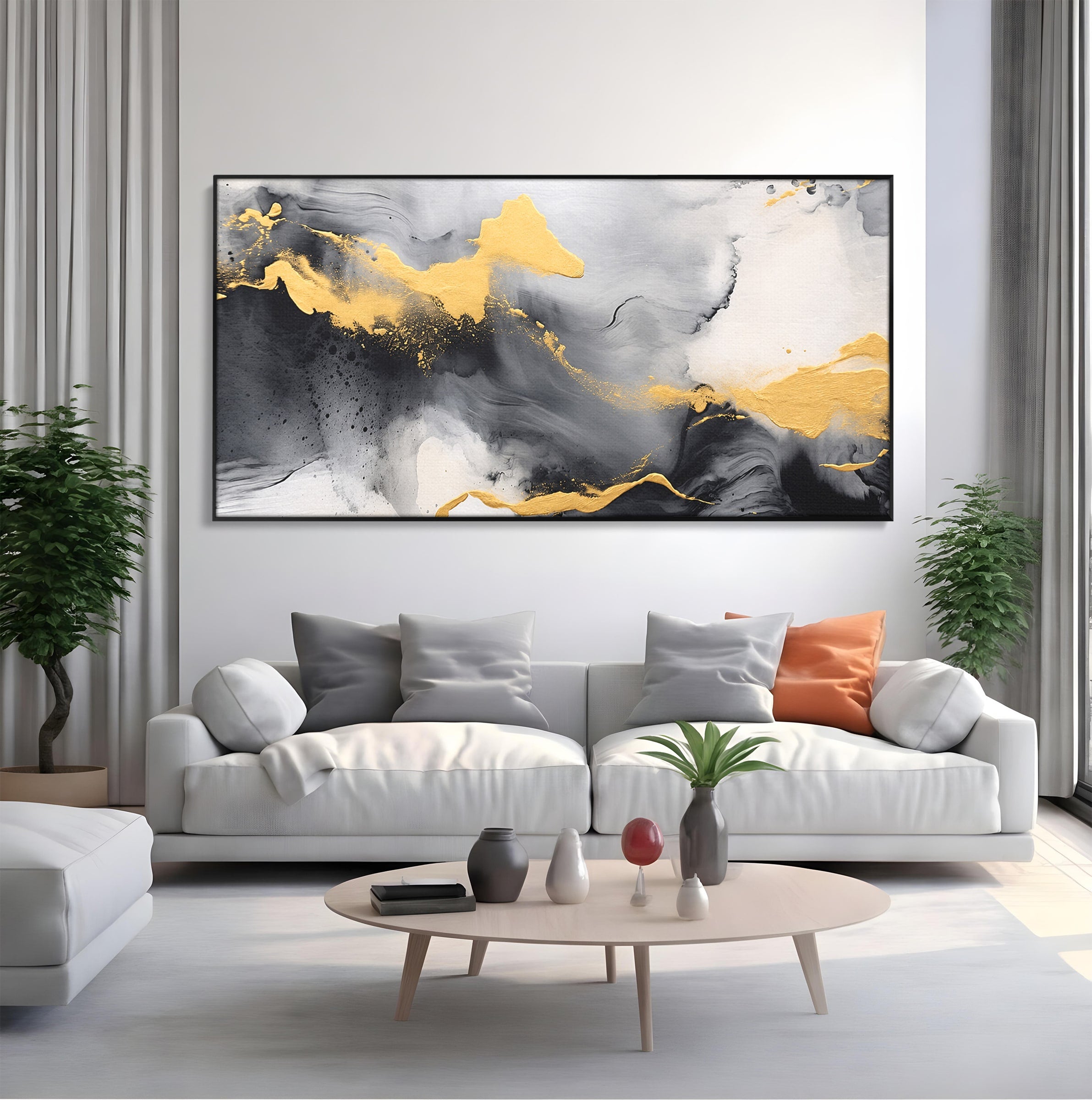 Tablou Canvas Premium LuxCanva® C1333, Flux Abstract Auriu, Abstract, Modern, Auriu, Dormitor, Birou, Culori Vibrante