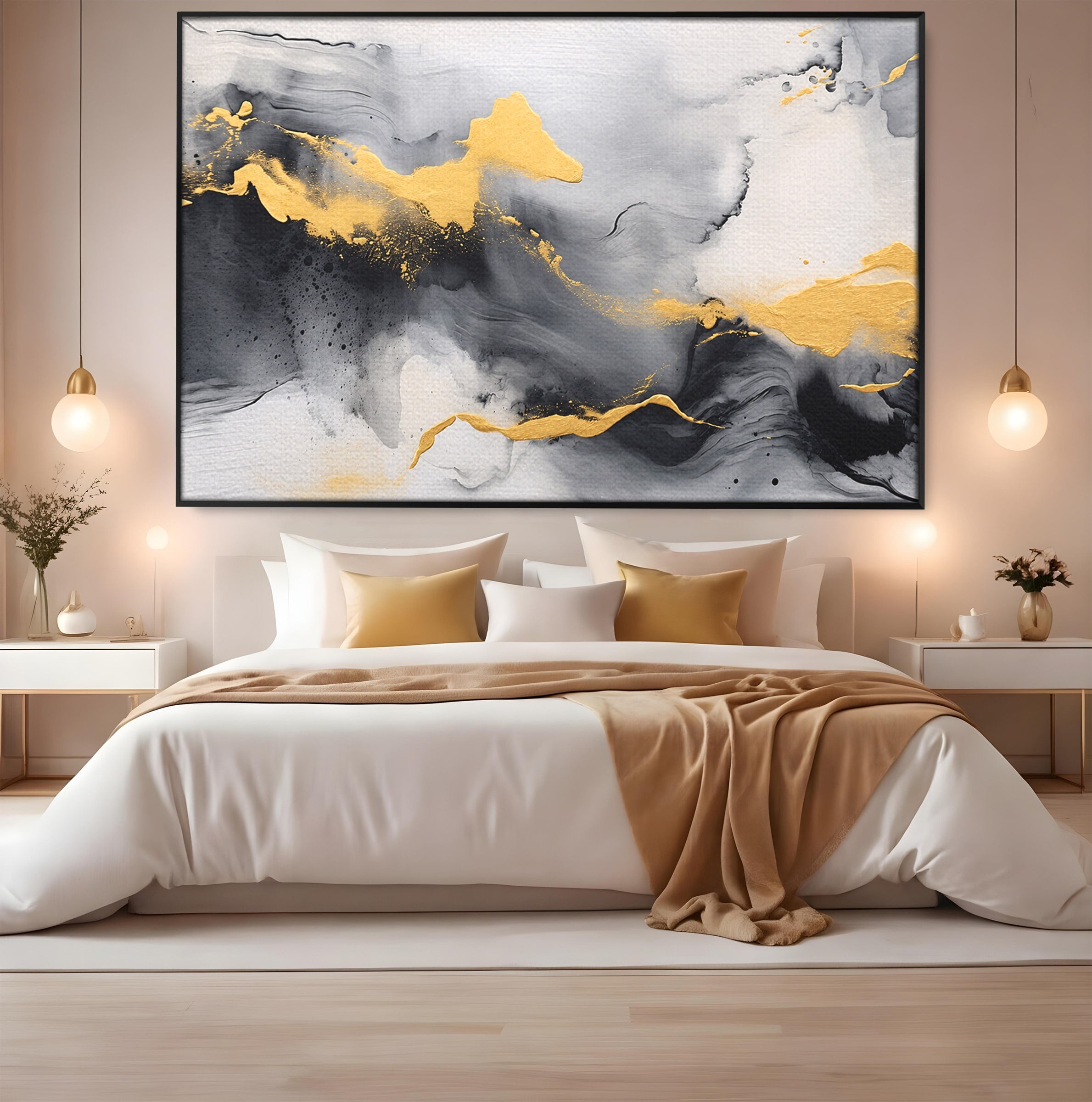 Tablou Canvas Premium LuxCanva® C1333, Flux Abstract Auriu, Abstract, Modern, Auriu, Dormitor, Birou, Culori Vibrante