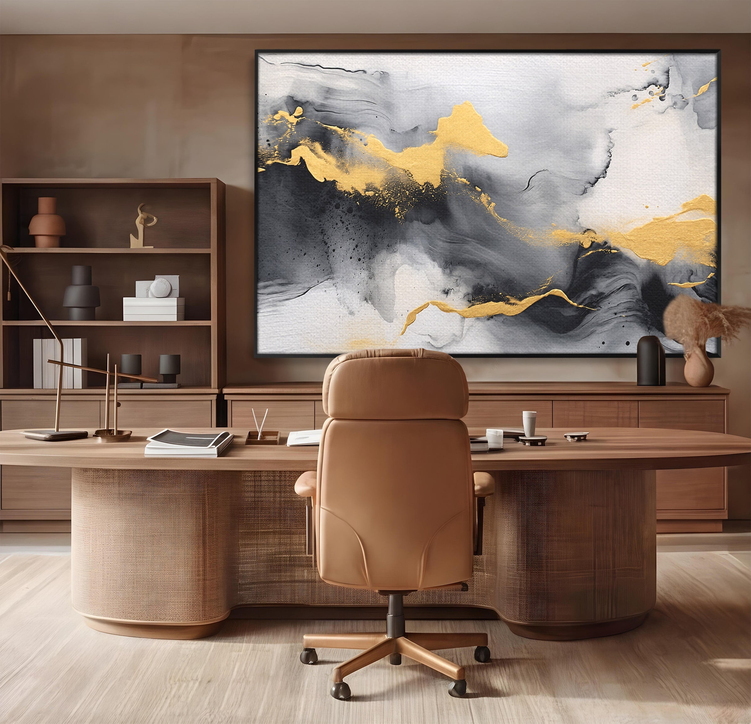 Tablou Canvas Premium LuxCanva® C1333, Flux Abstract Auriu, Abstract, Modern, Auriu, Dormitor, Birou, Culori Vibrante