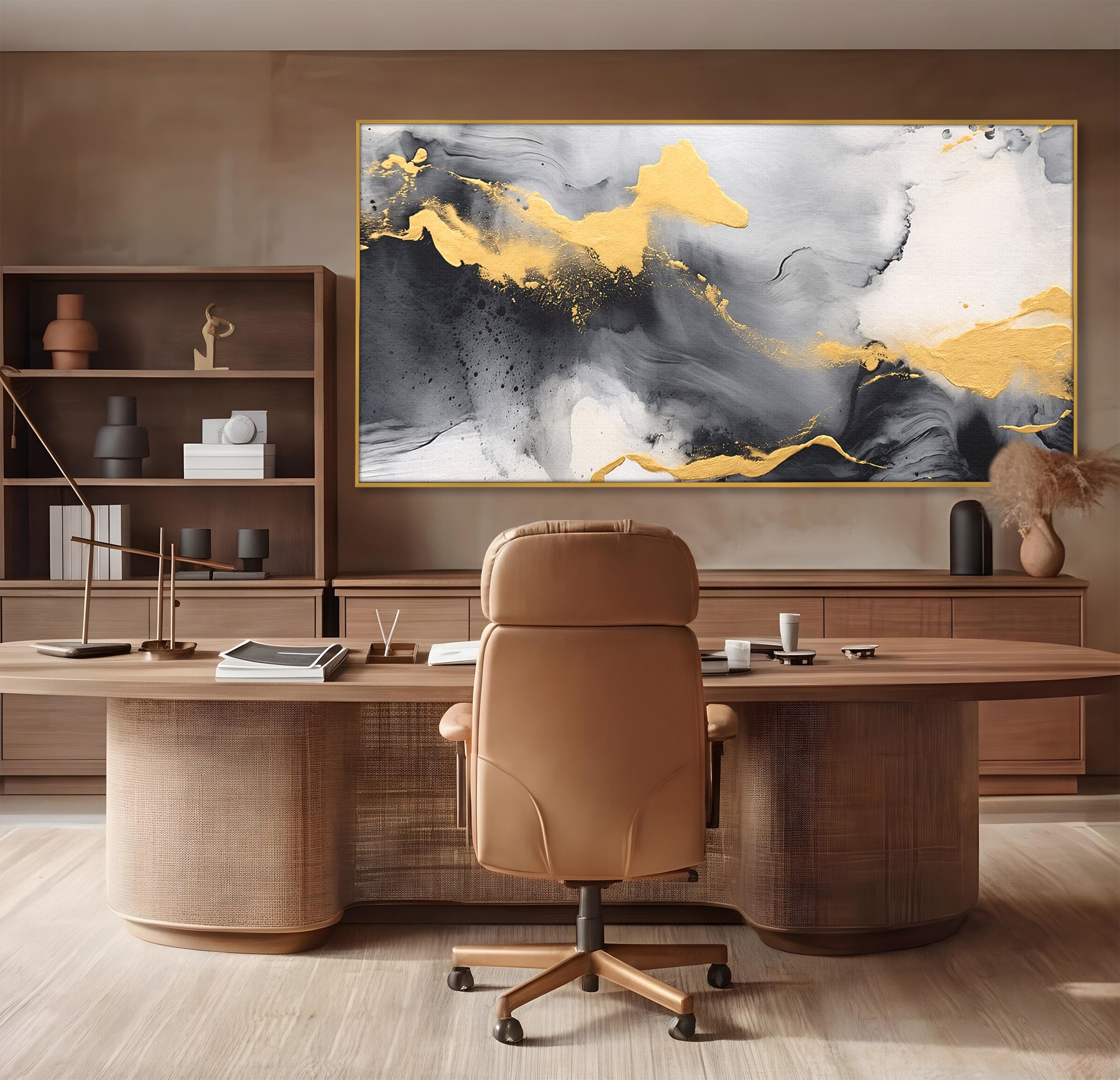 Tablou Canvas Premium LuxCanva® C1333, Flux Abstract Auriu, Abstract, Modern, Auriu, Dormitor, Birou, Culori Vibrante