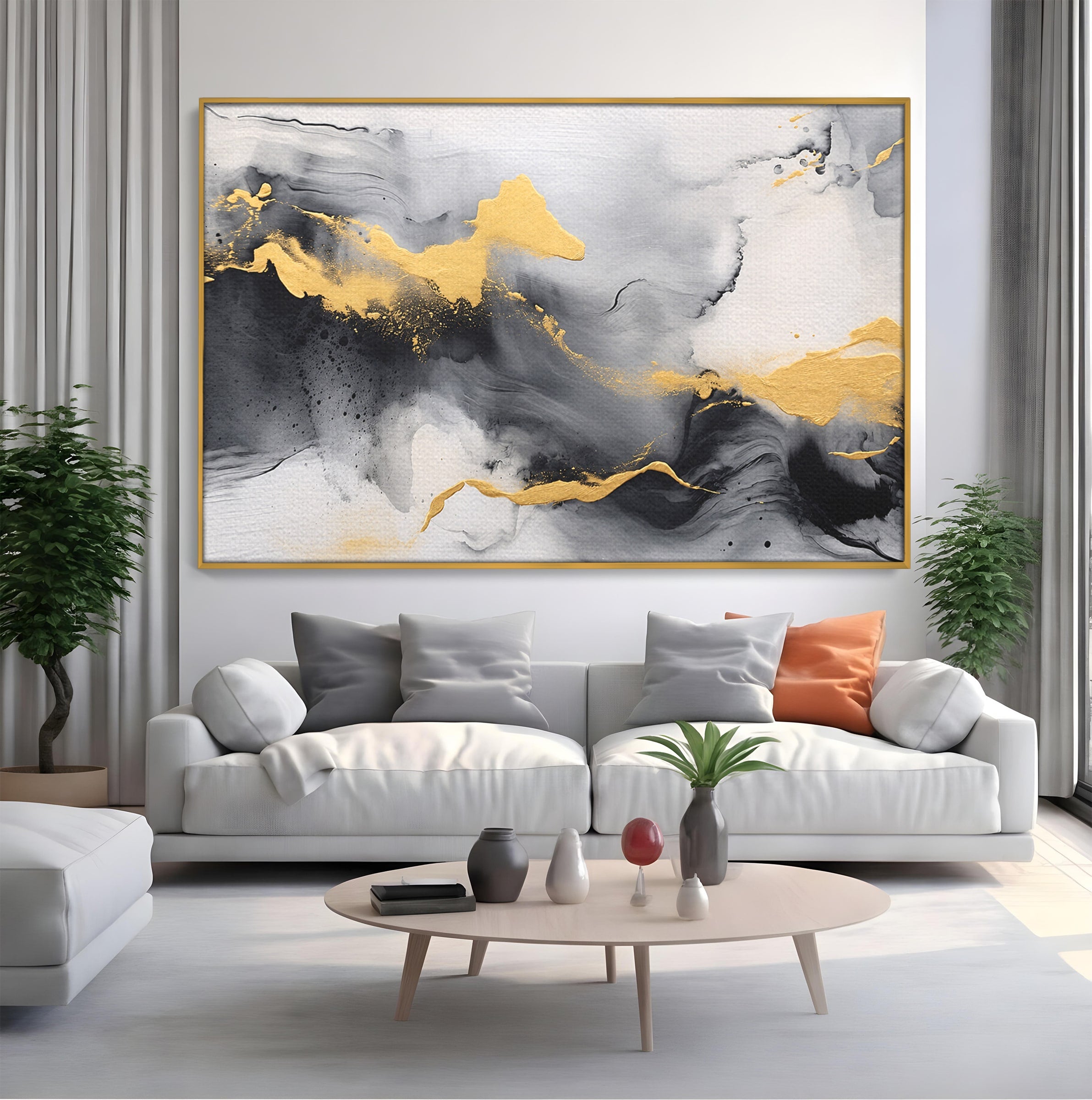 Tablou Canvas Premium LuxCanva® C1333, Flux Abstract Auriu, Abstract, Modern, Auriu, Dormitor, Birou, Culori Vibrante