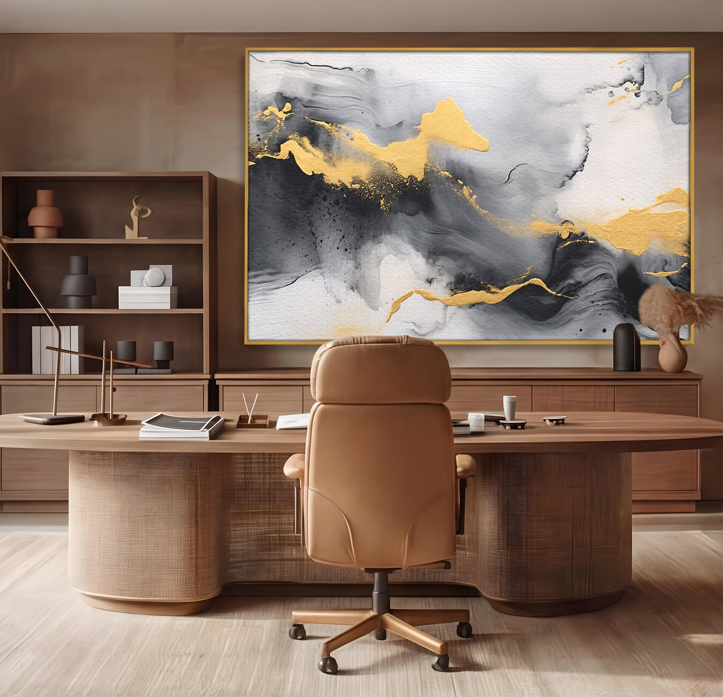 Tablou Canvas Premium LuxCanva® C1333, Flux Abstract Auriu, Abstract, Modern, Auriu, Dormitor, Birou, Culori Vibrante
