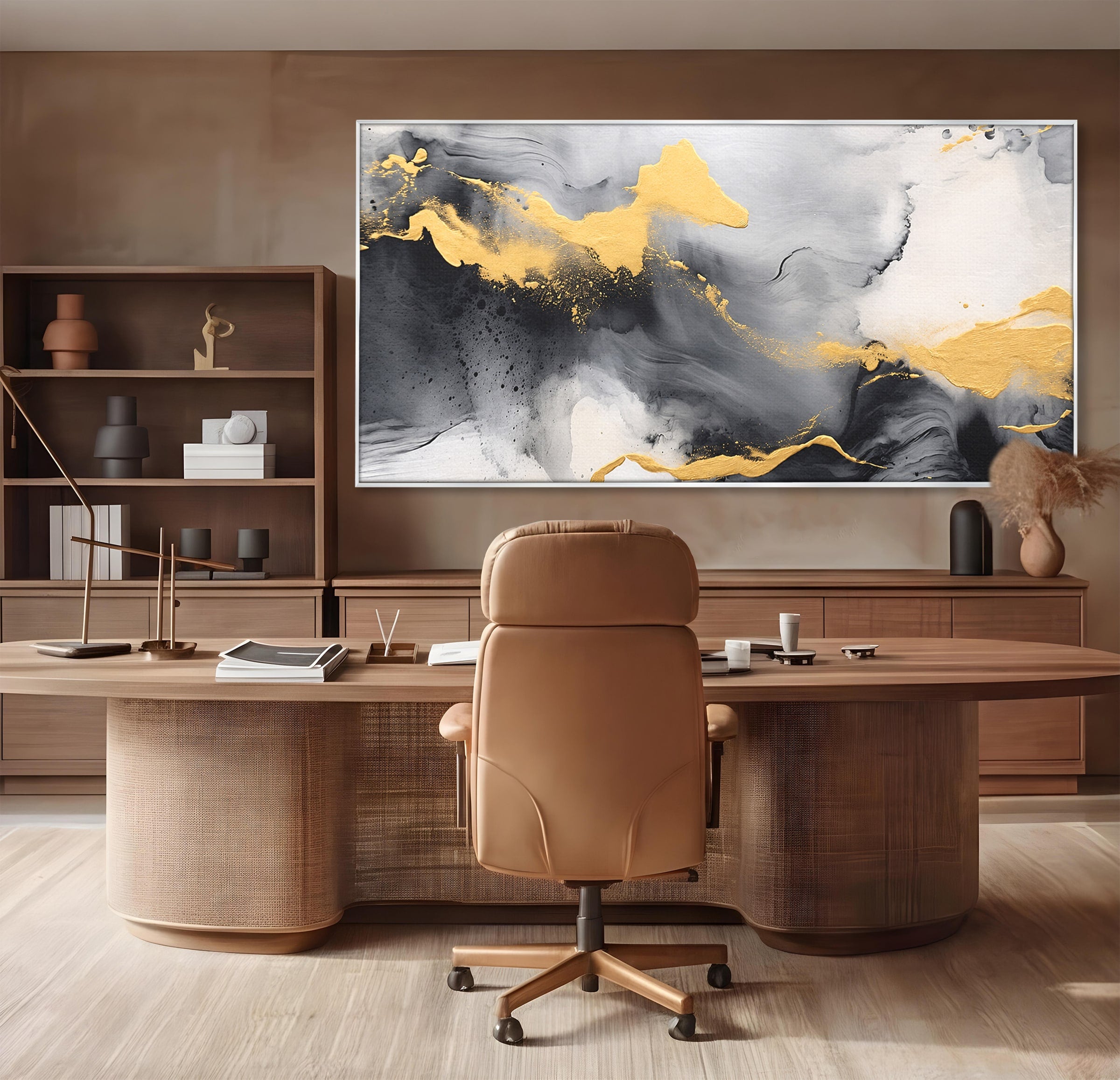Tablou Canvas Premium LuxCanva® C1333, Flux Abstract Auriu, Abstract, Modern, Auriu, Dormitor, Birou, Culori Vibrante