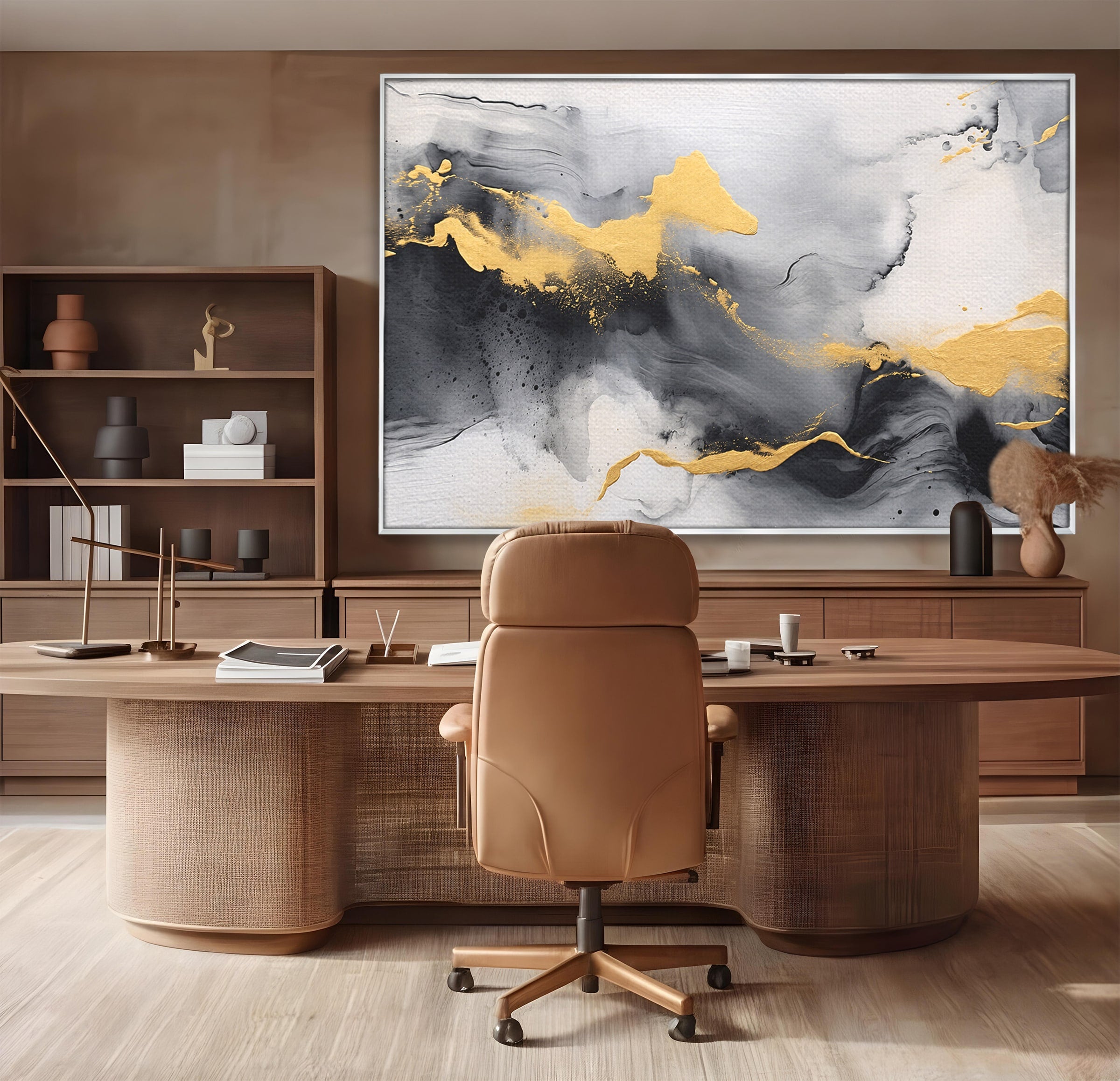 Tablou Canvas Premium LuxCanva® C1333, Flux Abstract Auriu, Abstract, Modern, Auriu, Dormitor, Birou, Culori Vibrante