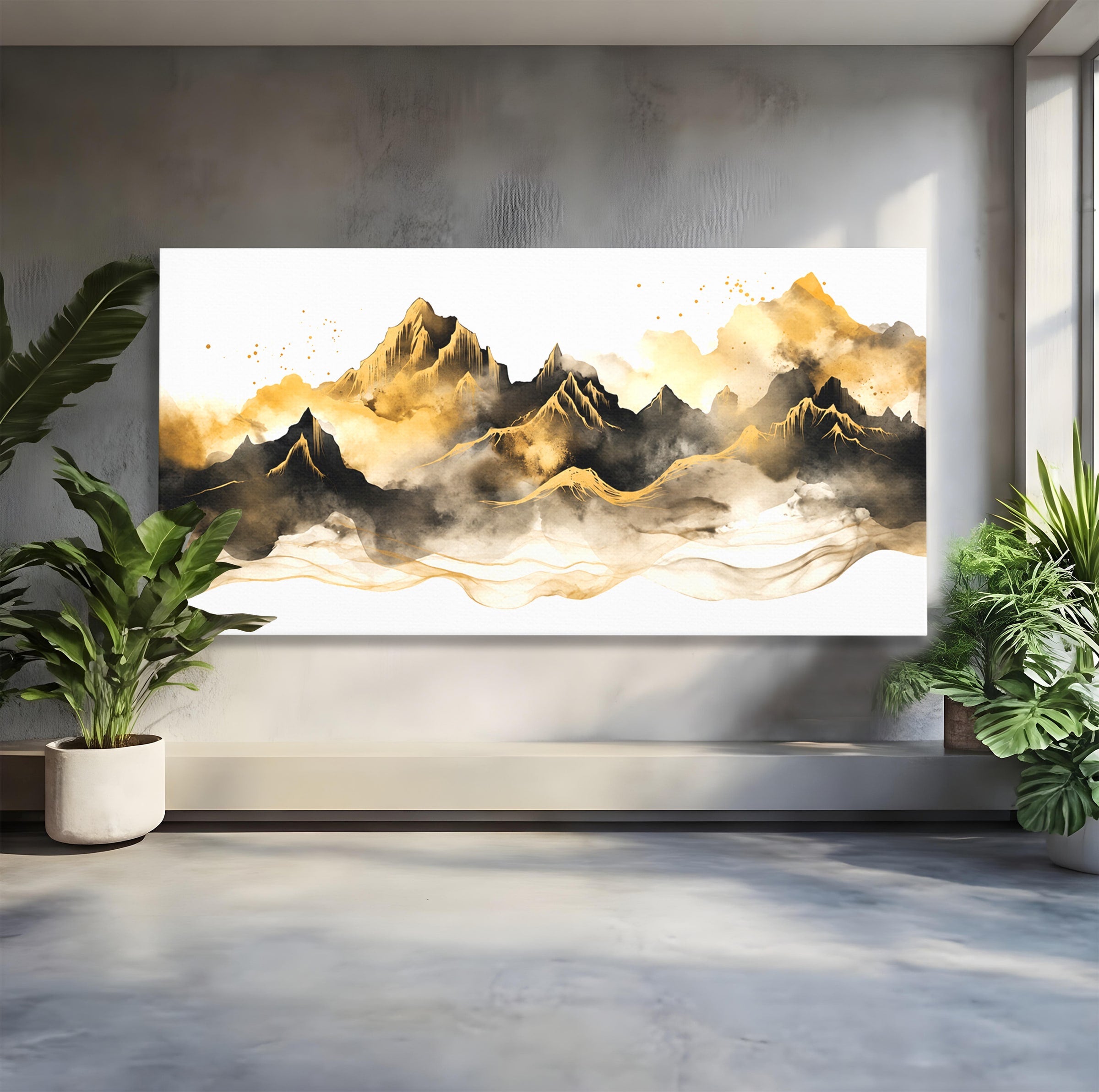 Tablou Canvas Premium LuxCanva® C1339, Munti Aurii, Munti, Peisaj, Auriu, Living, Natura, Culori Vibrante