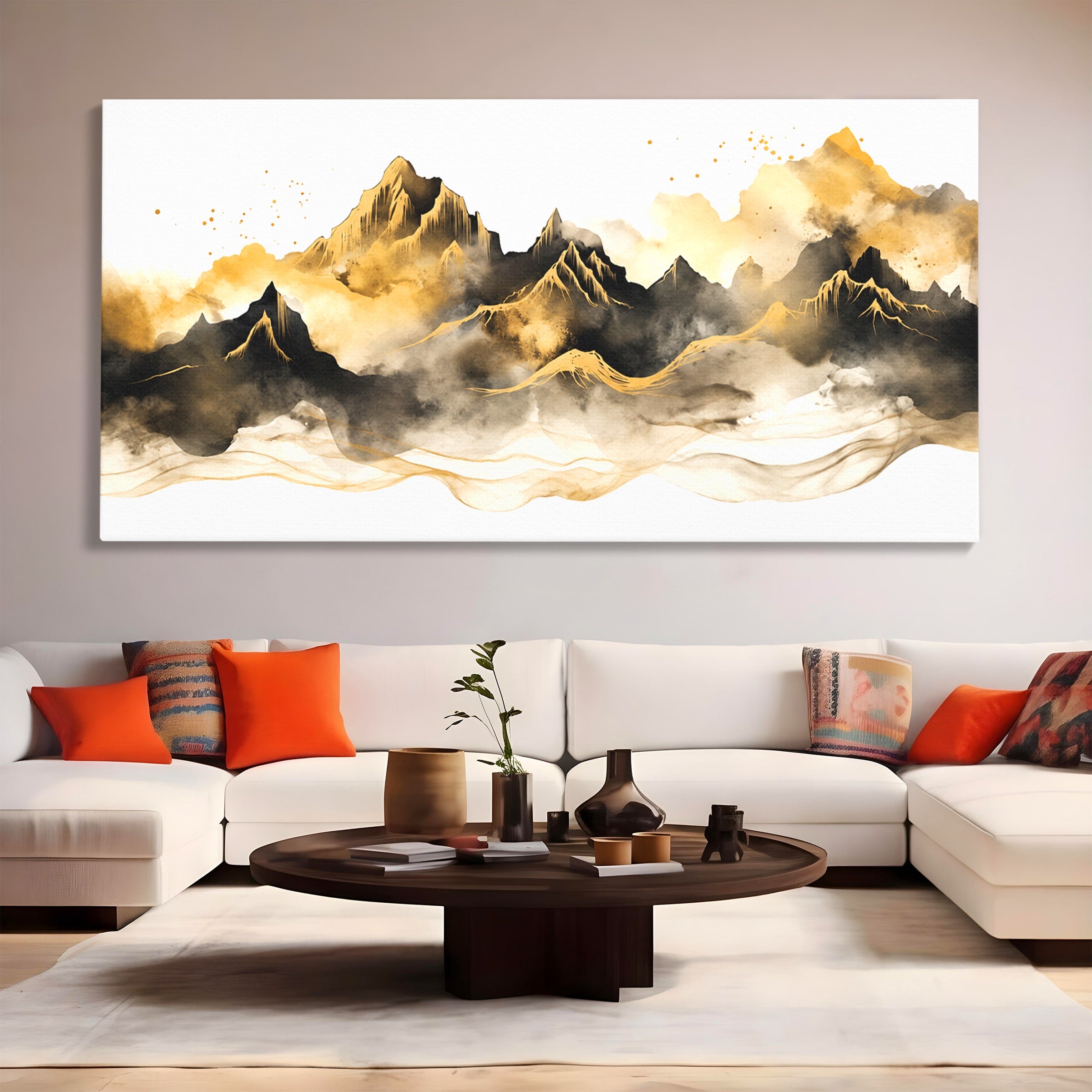 Tablou Canvas Premium LuxCanva® C1339, Munti Aurii, Munti, Peisaj, Auriu, Living, Natura, Culori Vibrante