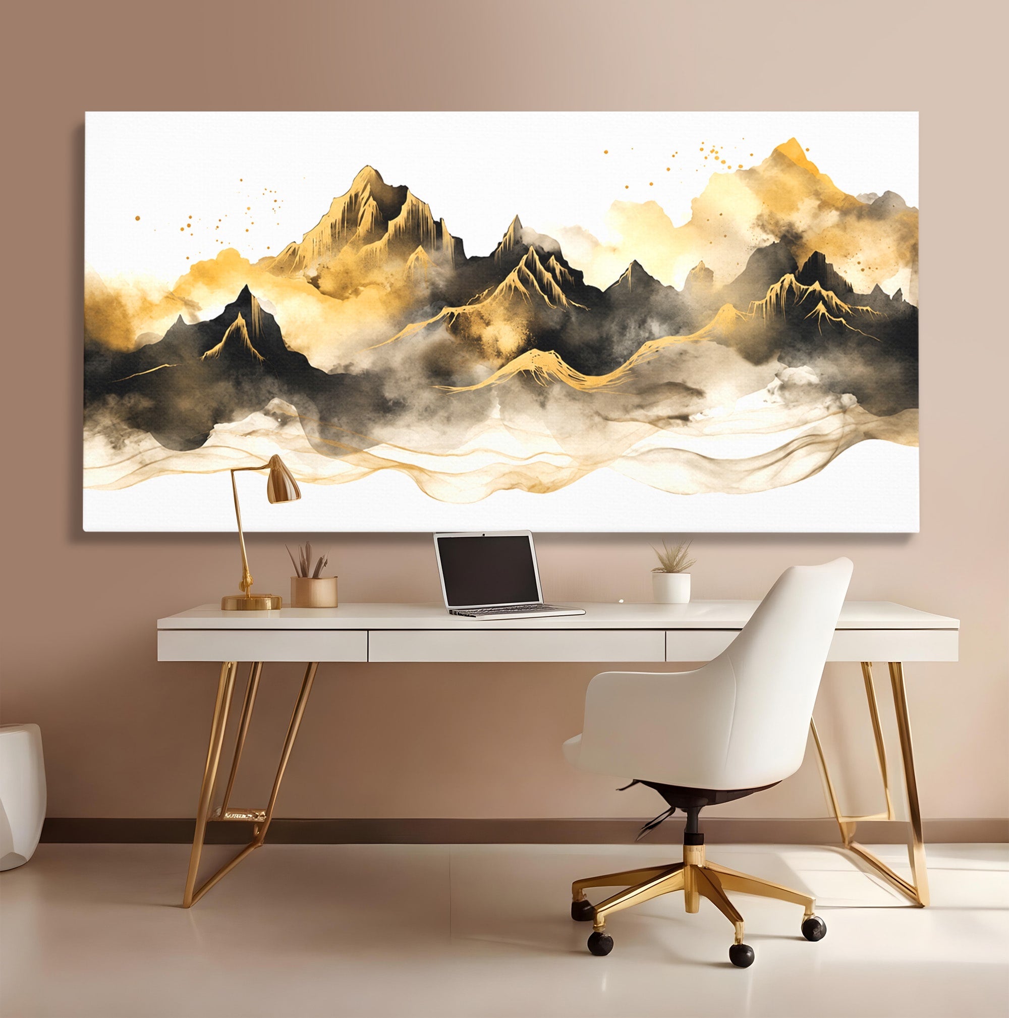 Tablou Canvas Premium LuxCanva® C1339, Munti Aurii, Munti, Peisaj, Auriu, Living, Natura, Culori Vibrante
