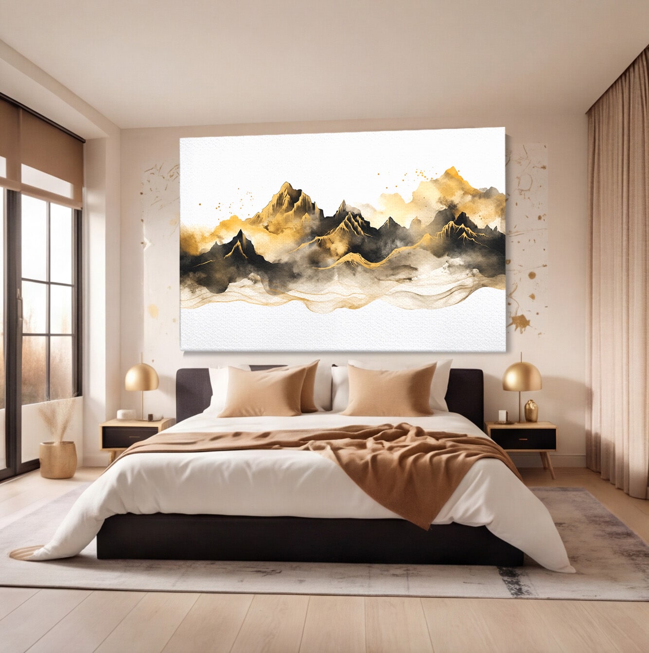 Tablou Canvas Premium LuxCanva® C1339, Munti Aurii, Munti, Peisaj, Auriu, Living, Natura, Culori Vibrante