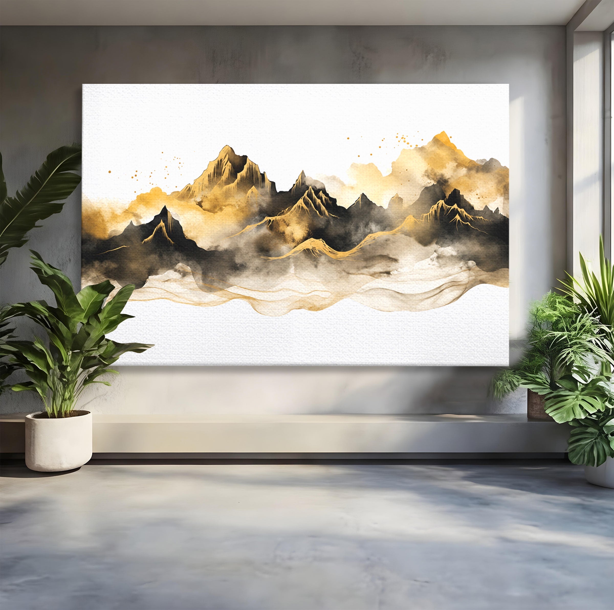 Tablou Canvas Premium LuxCanva® C1339, Munti Aurii, Munti, Peisaj, Auriu, Living, Natura, Culori Vibrante