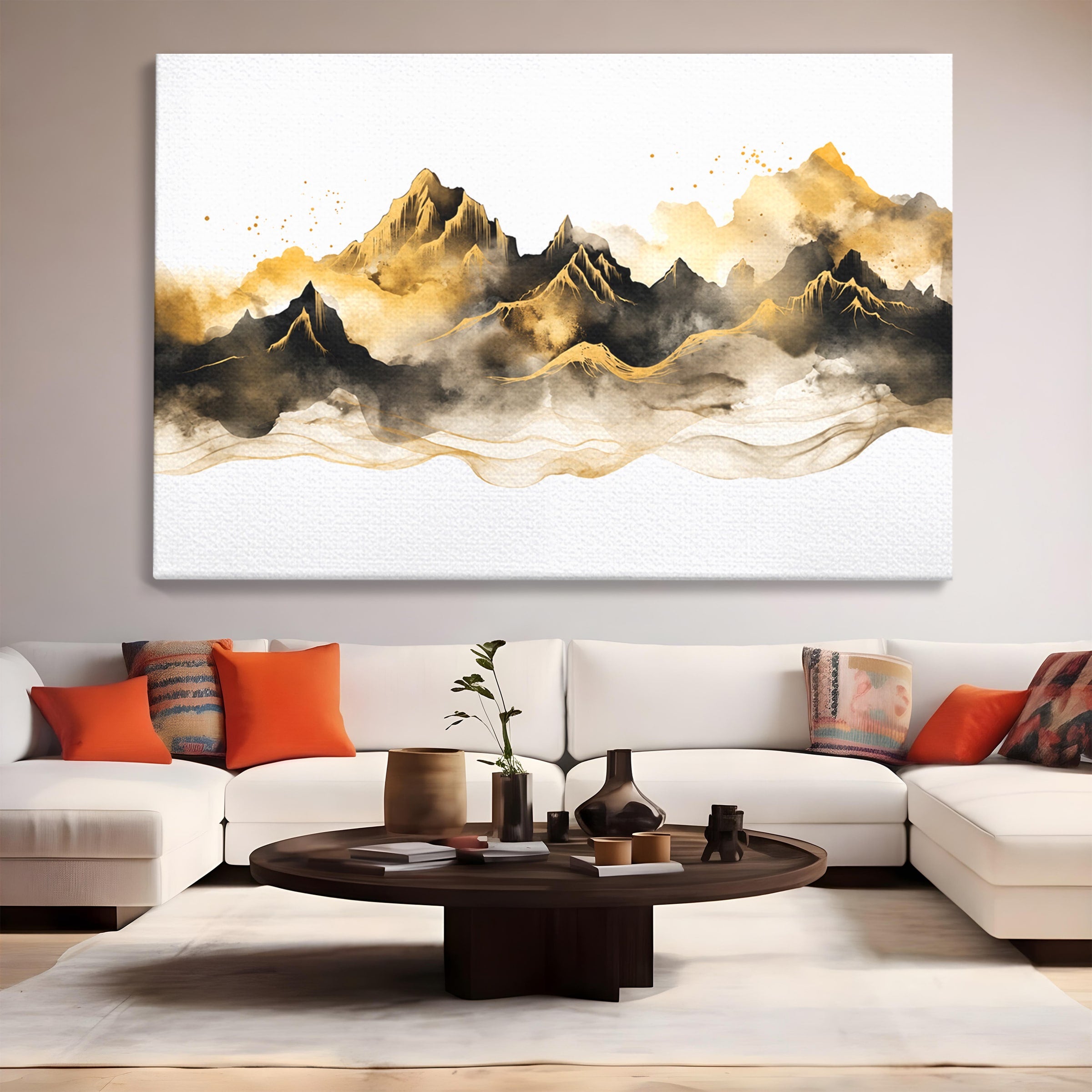 Tablou Canvas Premium LuxCanva® C1339, Munti Aurii, Munti, Peisaj, Auriu, Living, Natura, Culori Vibrante