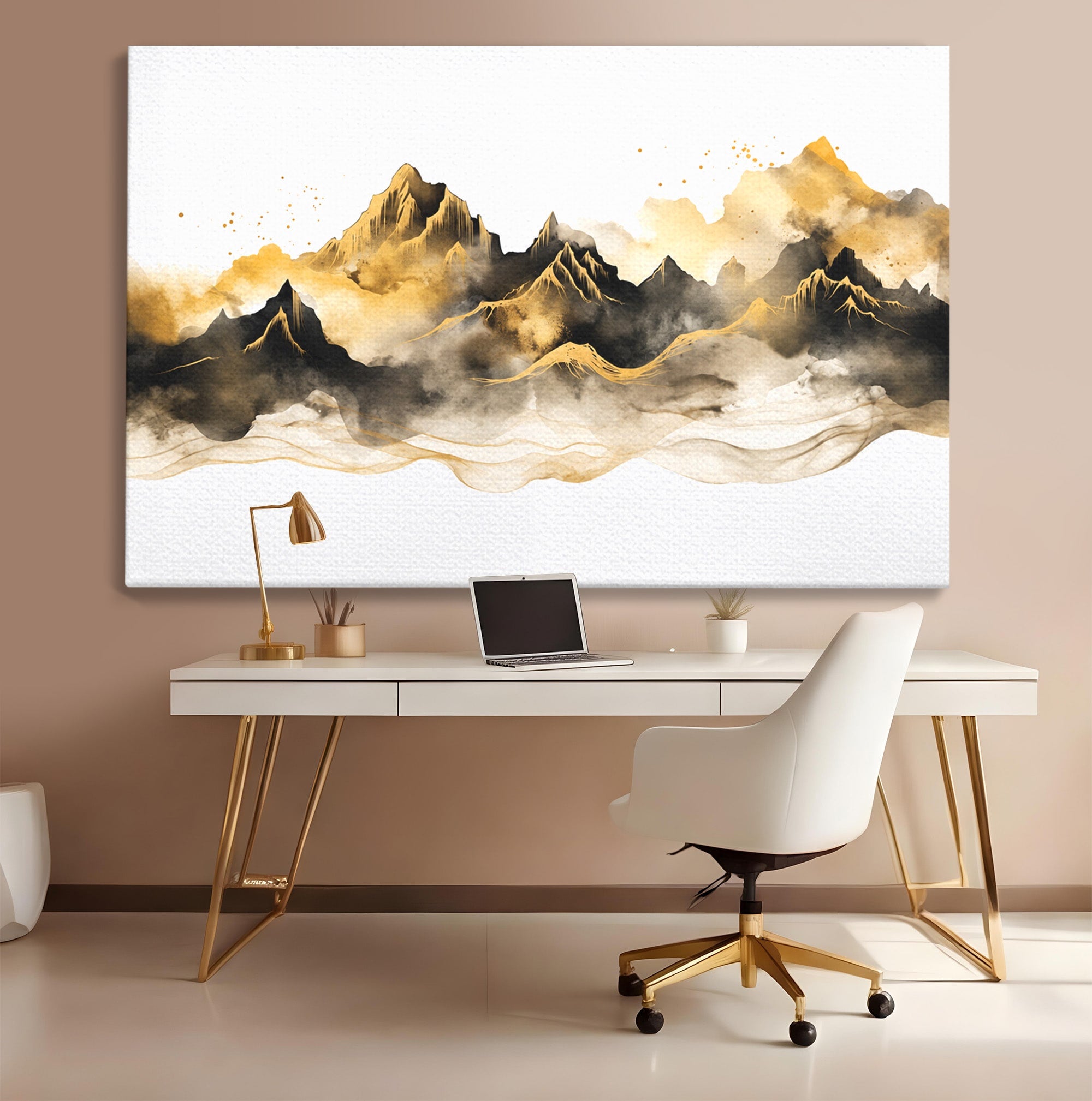 Tablou Canvas Premium LuxCanva® C1339, Munti Aurii, Munti, Peisaj, Auriu, Living, Natura, Culori Vibrante