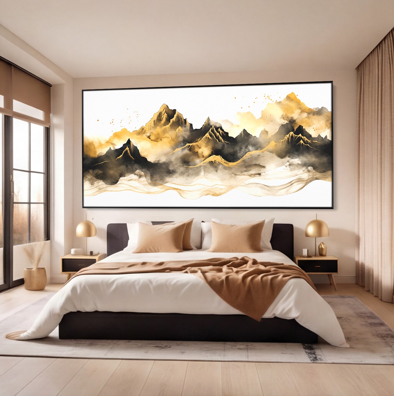 Tablou Canvas Premium LuxCanva® C1339, Munti Aurii, Munti, Peisaj, Auriu, Living, Natura, Culori Vibrante