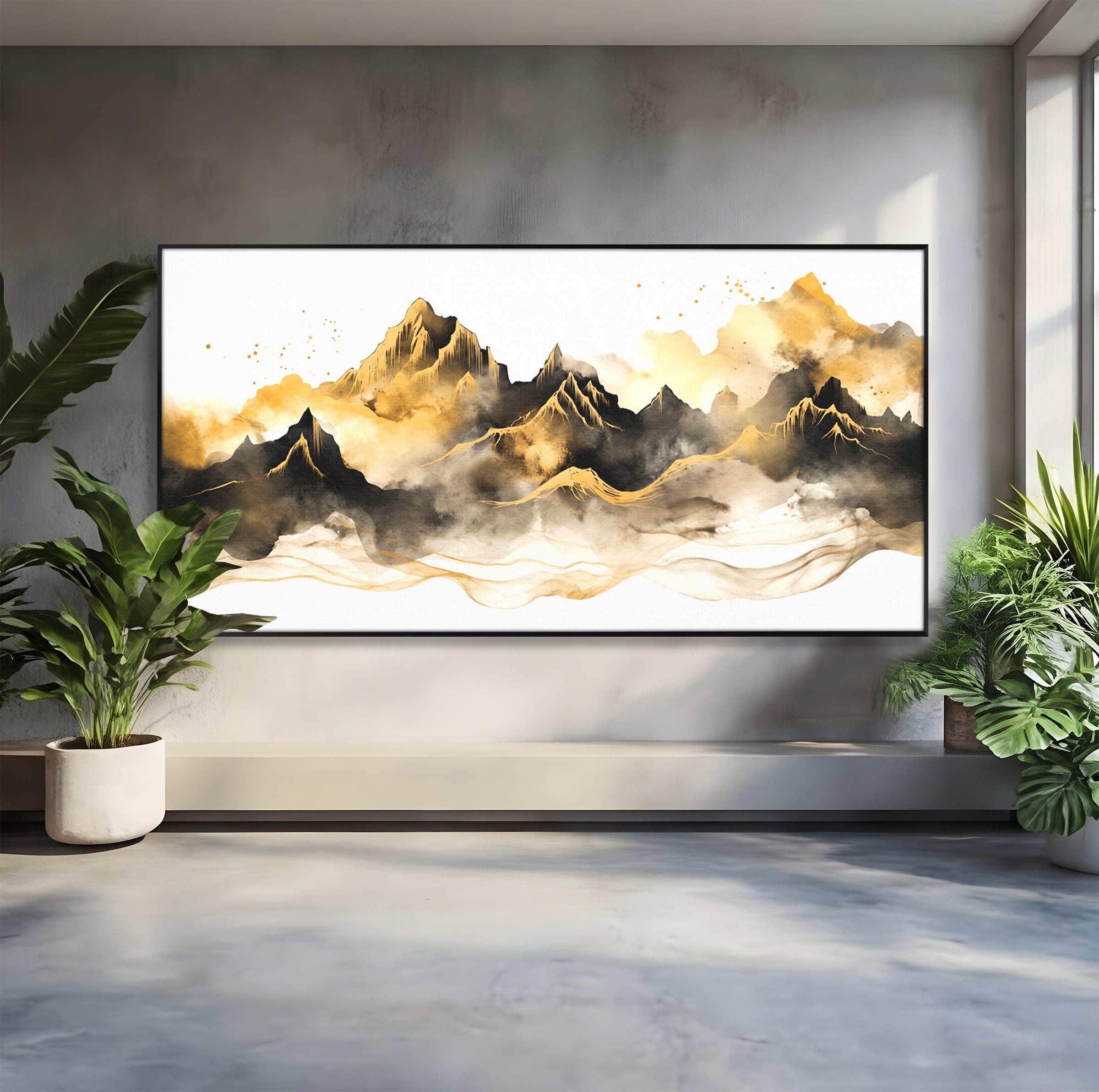 Tablou Canvas Premium LuxCanva® C1339, Munti Aurii, Munti, Peisaj, Auriu, Living, Natura, Culori Vibrante