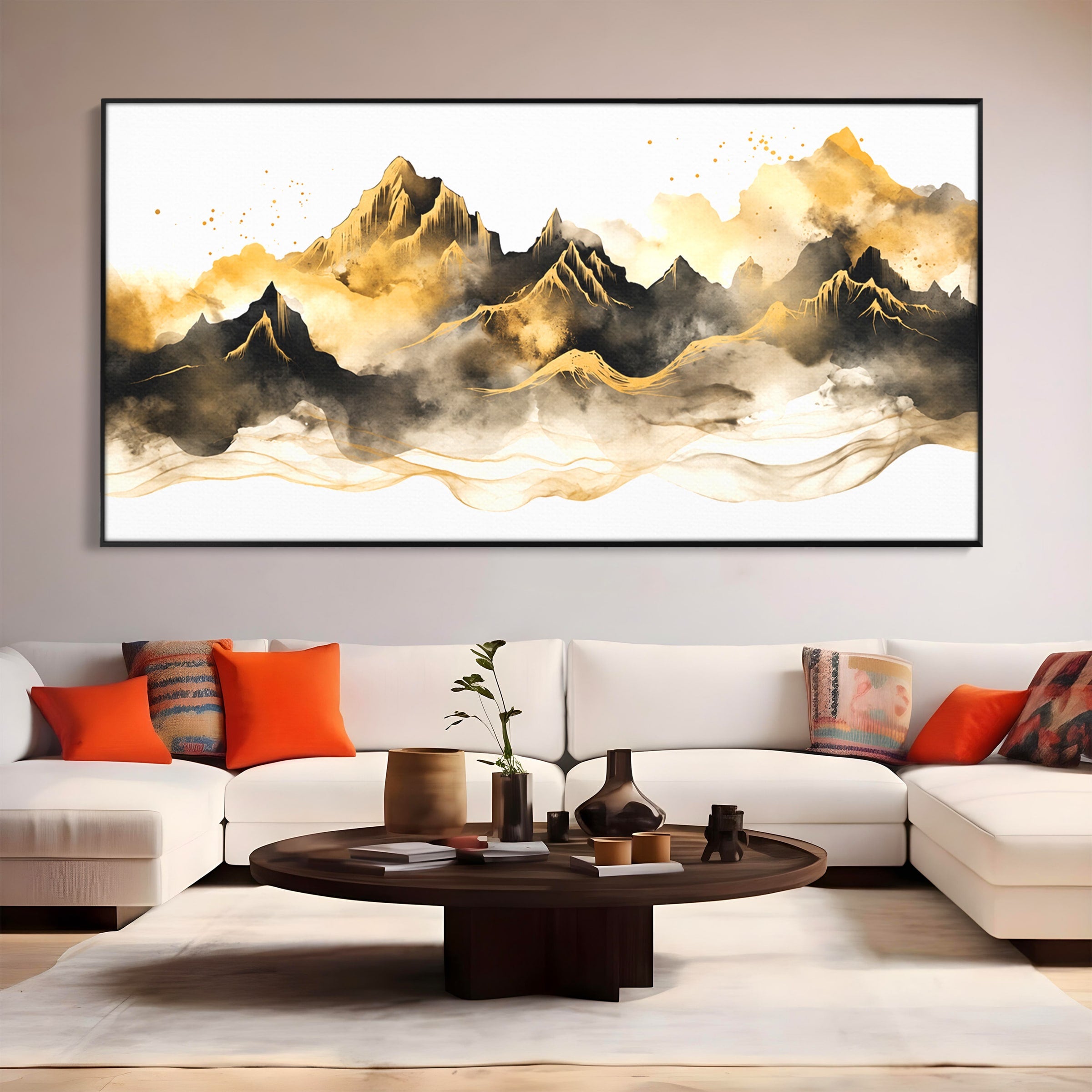 Tablou Canvas Premium LuxCanva® C1339, Munti Aurii, Munti, Peisaj, Auriu, Living, Natura, Culori Vibrante