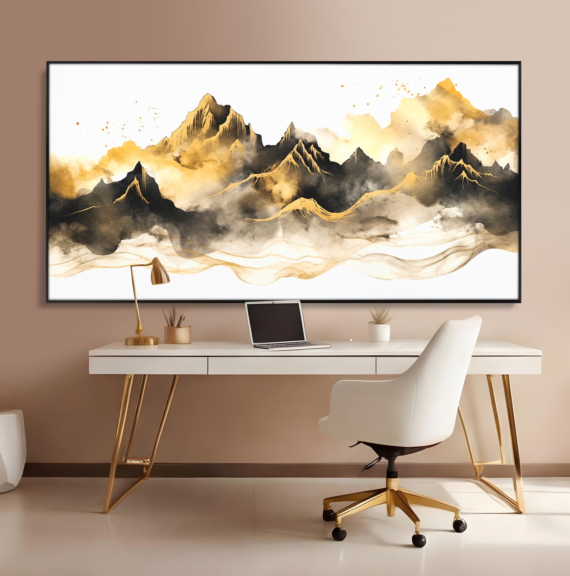 Tablou Canvas Premium LuxCanva® C1339, Munti Aurii, Munti, Peisaj, Auriu, Living, Natura, Culori Vibrante