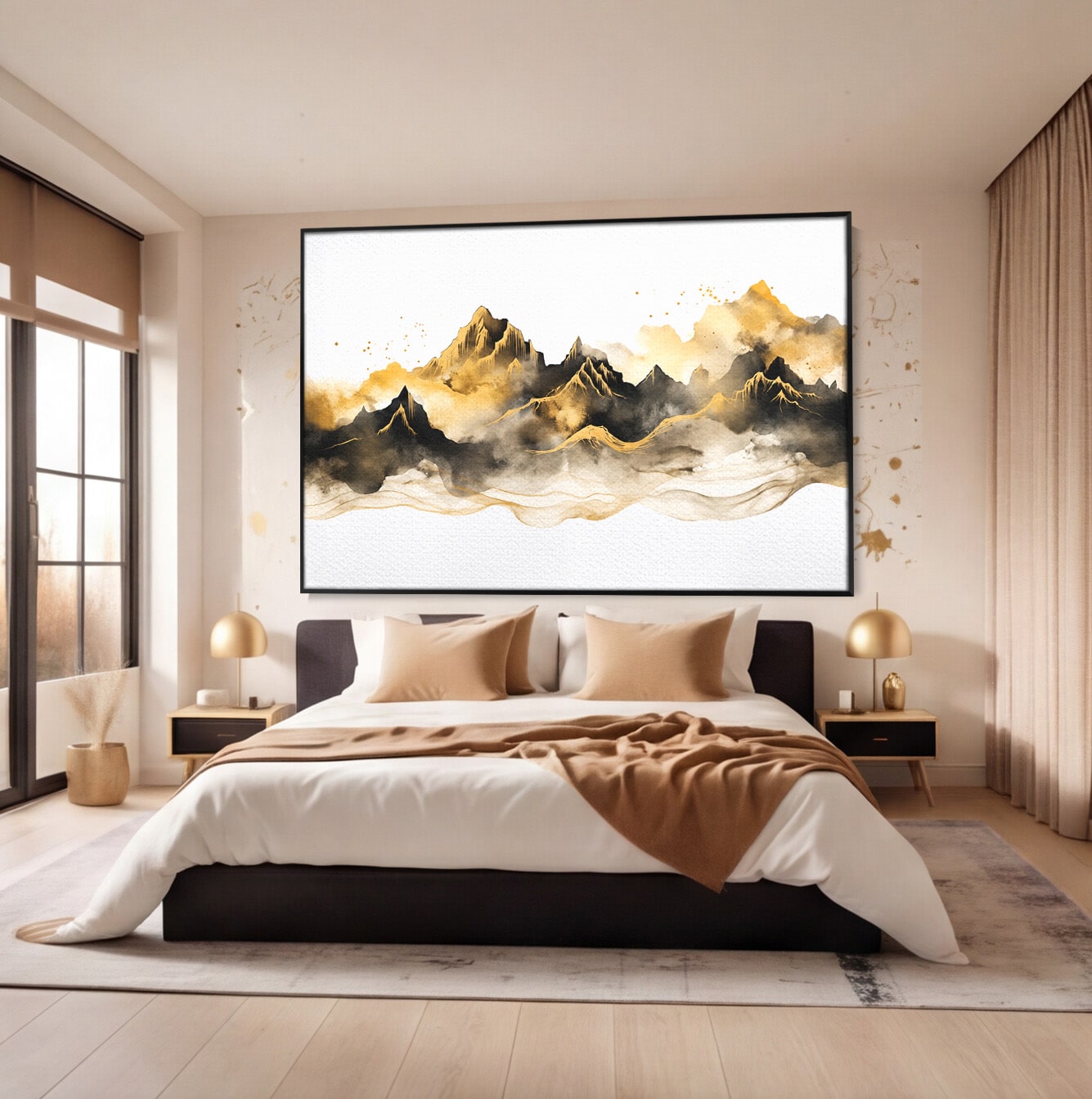 Tablou Canvas Premium LuxCanva® C1339, Munti Aurii, Munti, Peisaj, Auriu, Living, Natura, Culori Vibrante