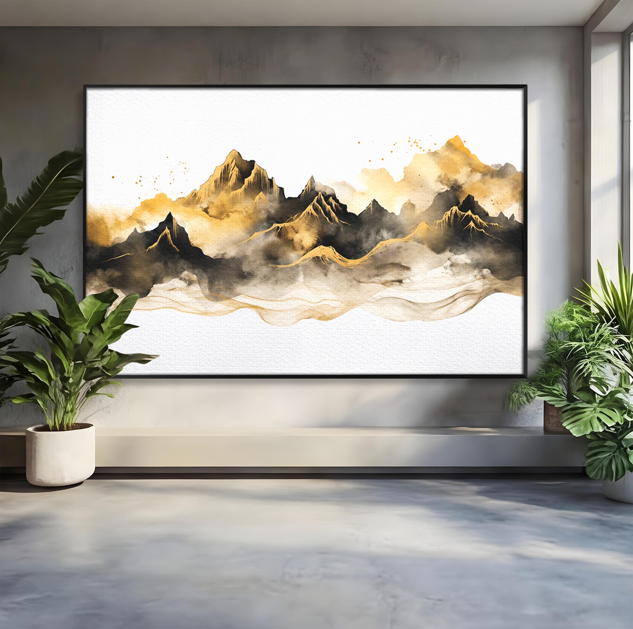 Tablou Canvas Premium LuxCanva® C1339, Munti Aurii, Munti, Peisaj, Auriu, Living, Natura, Culori Vibrante