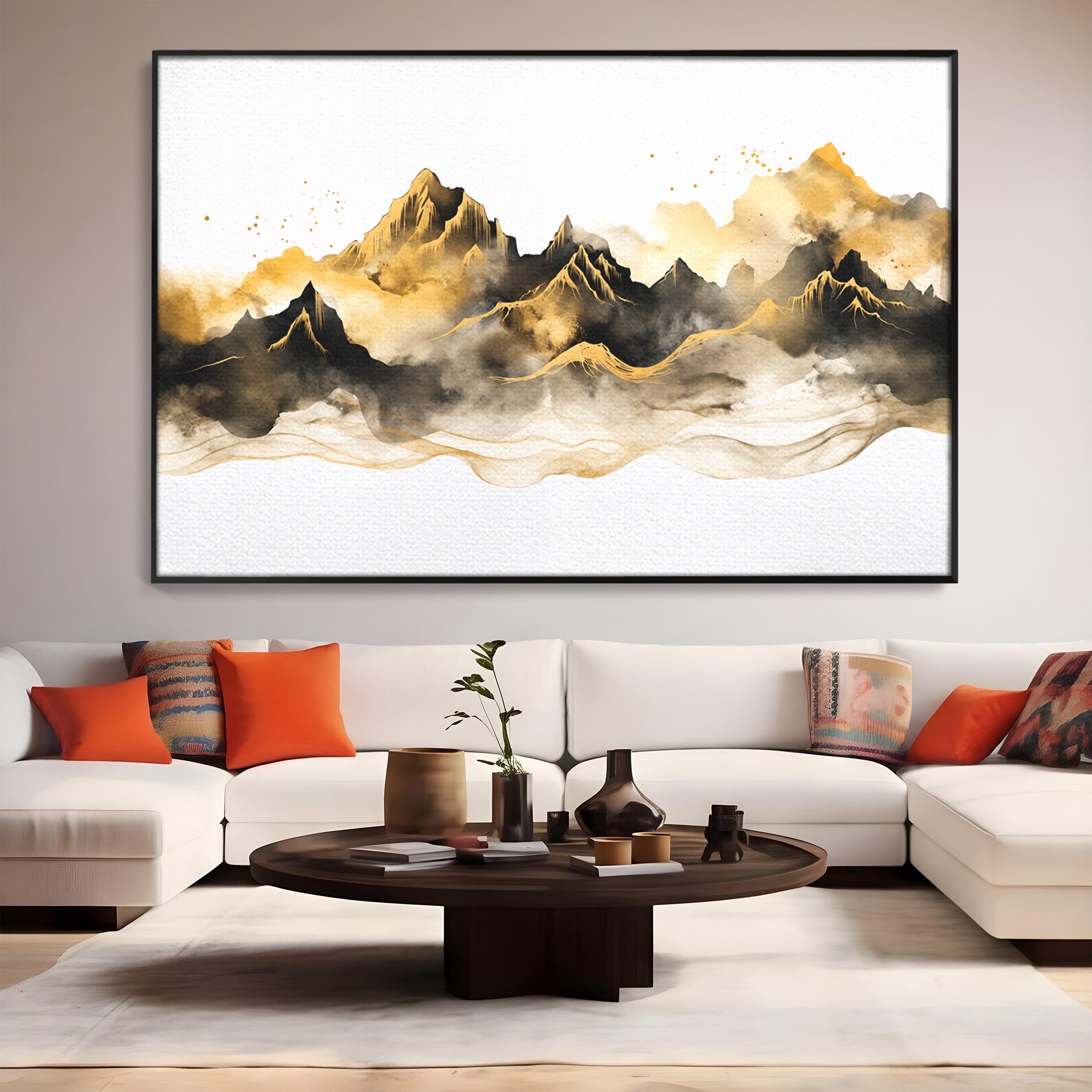 Tablou Canvas Premium LuxCanva® C1339, Munti Aurii, Munti, Peisaj, Auriu, Living, Natura, Culori Vibrante