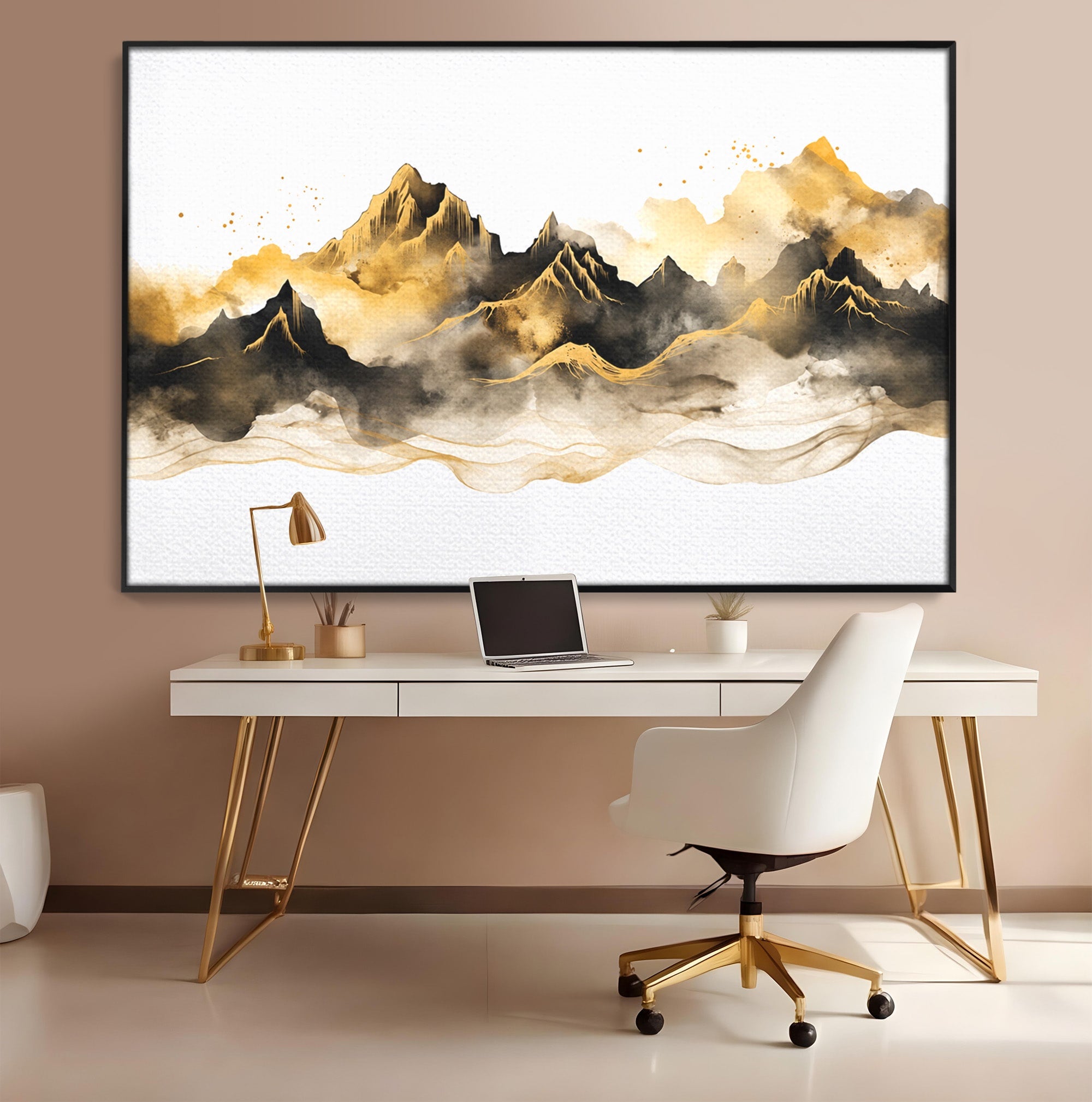 Tablou Canvas Premium LuxCanva® C1339, Munti Aurii, Munti, Peisaj, Auriu, Living, Natura, Culori Vibrante
