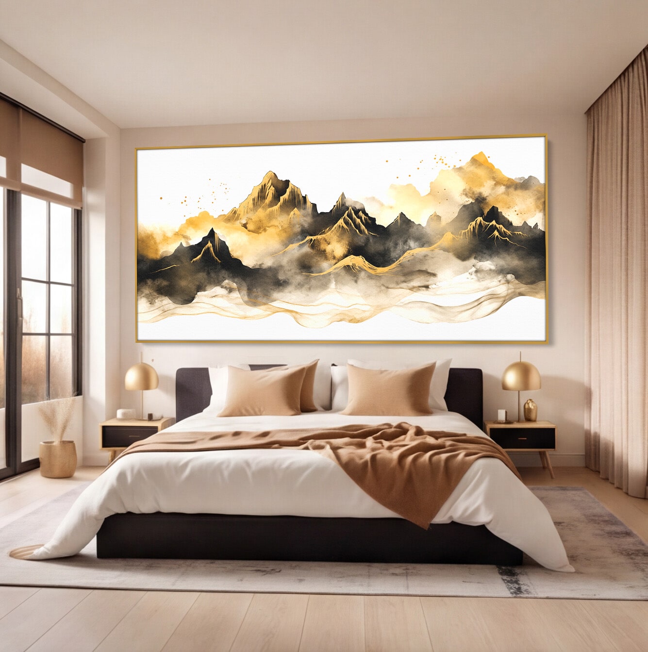 Tablou Canvas Premium LuxCanva® C1339, Munti Aurii, Munti, Peisaj, Auriu, Living, Natura, Culori Vibrante