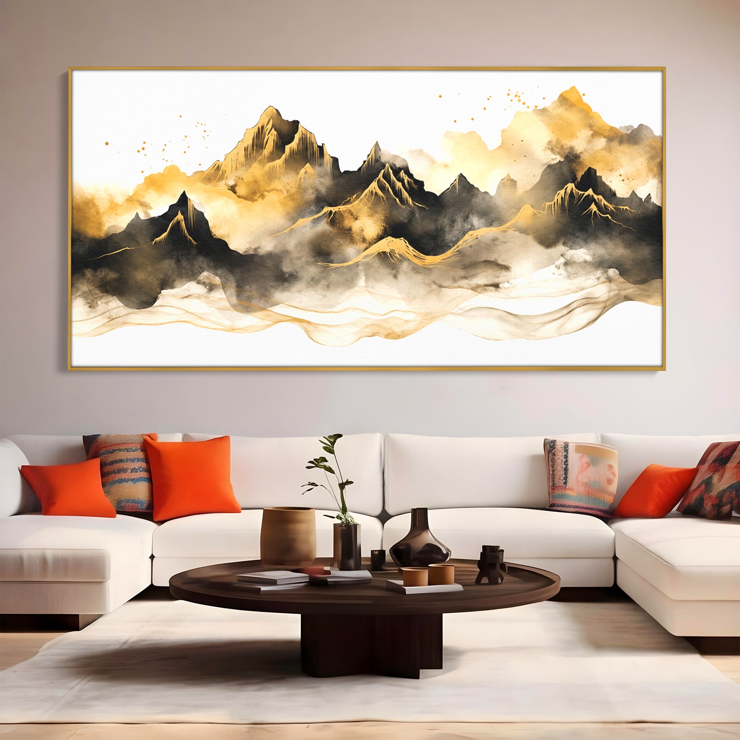 Tablou Canvas Premium LuxCanva® C1339, Munti Aurii, Munti, Peisaj, Auriu, Living, Natura, Culori Vibrante