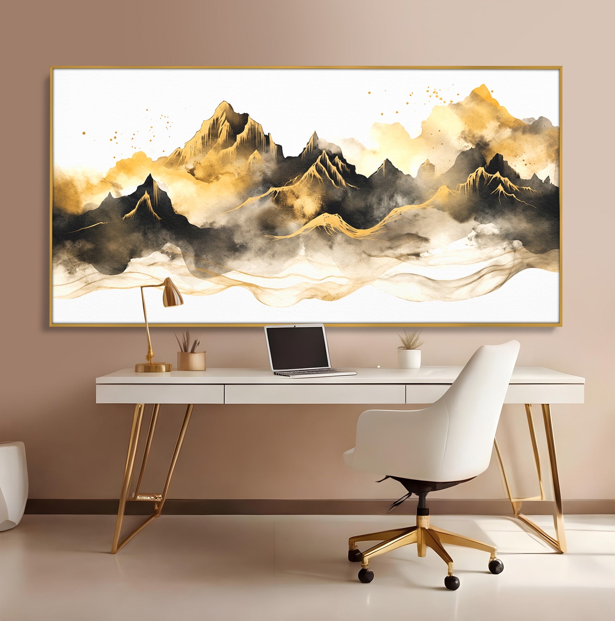 Tablou Canvas Premium LuxCanva® C1339, Munti Aurii, Munti, Peisaj, Auriu, Living, Natura, Culori Vibrante