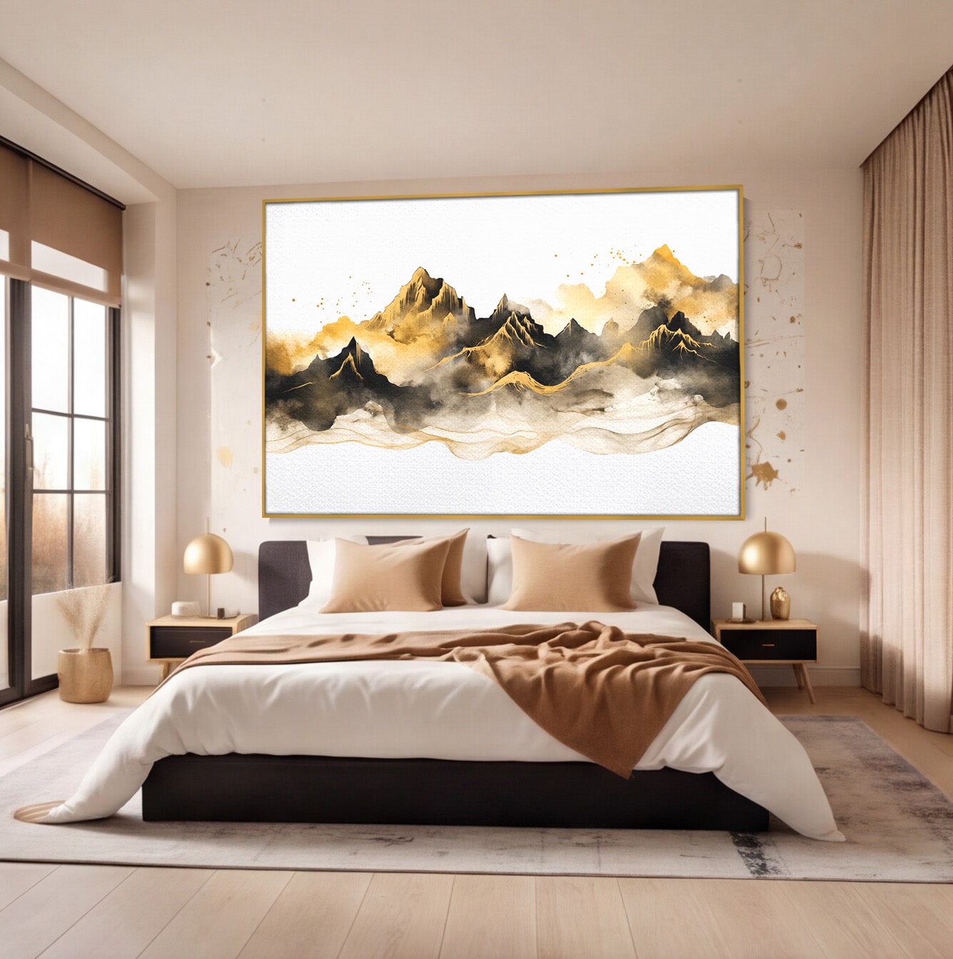 Tablou Canvas Premium LuxCanva® C1339, Munti Aurii, Munti, Peisaj, Auriu, Living, Natura, Culori Vibrante