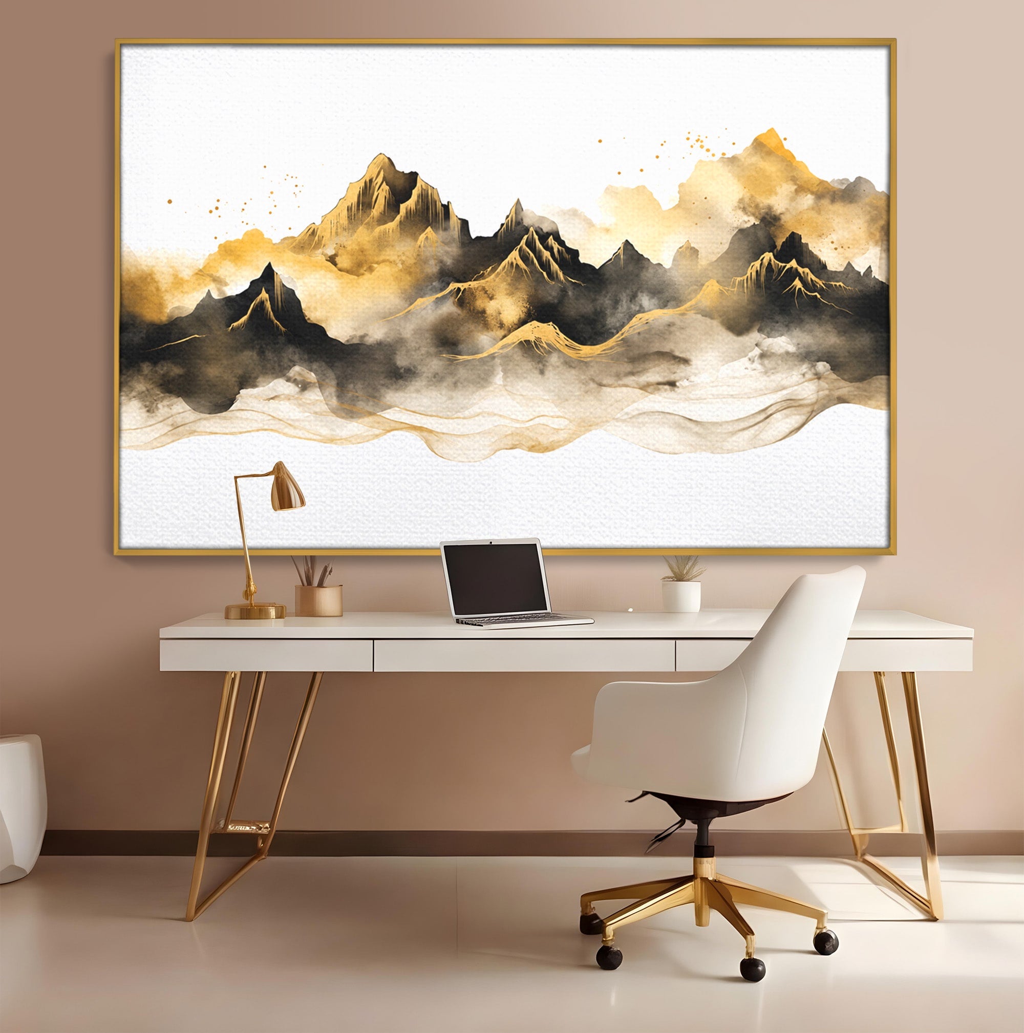 Tablou Canvas Premium LuxCanva® C1339, Munti Aurii, Munti, Peisaj, Auriu, Living, Natura, Culori Vibrante