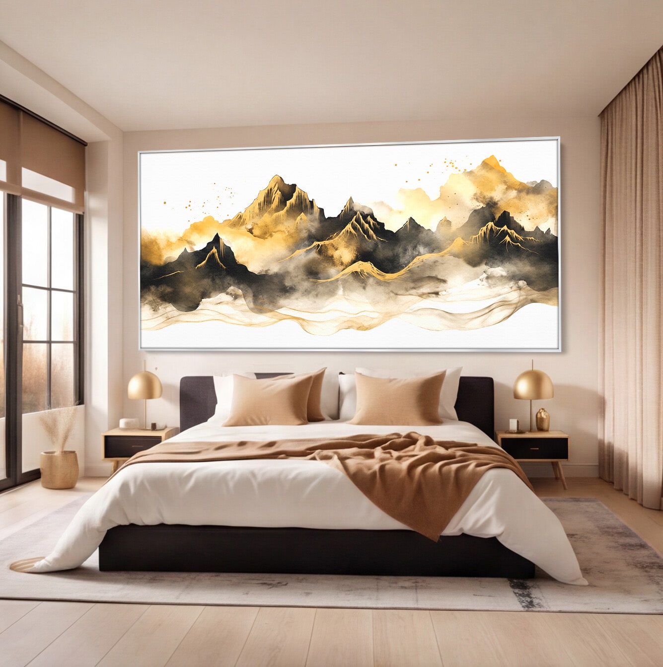 Tablou Canvas Premium LuxCanva® C1339, Munti Aurii, Munti, Peisaj, Auriu, Living, Natura, Culori Vibrante