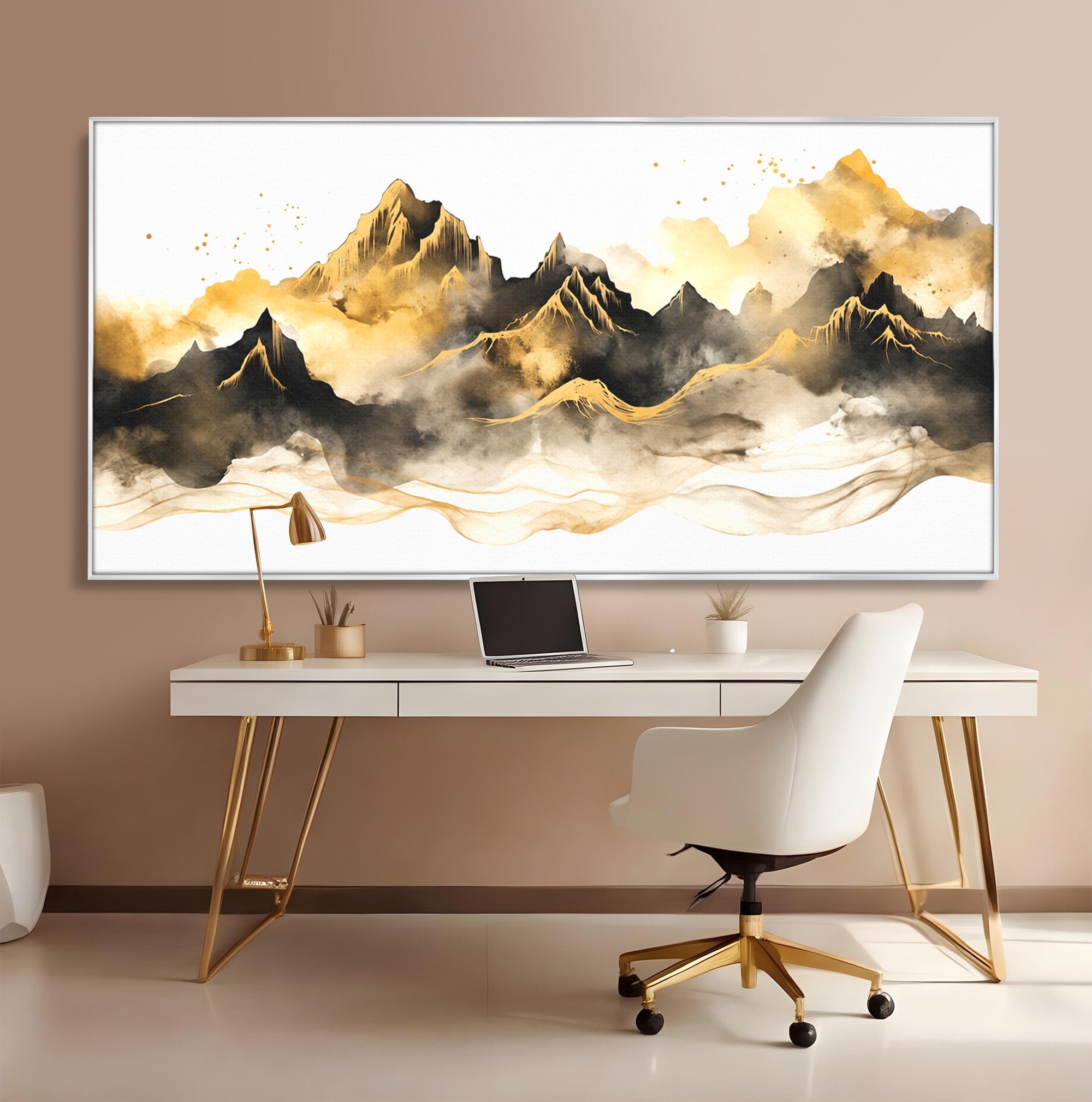 Tablou Canvas Premium LuxCanva® C1339, Munti Aurii, Munti, Peisaj, Auriu, Living, Natura, Culori Vibrante