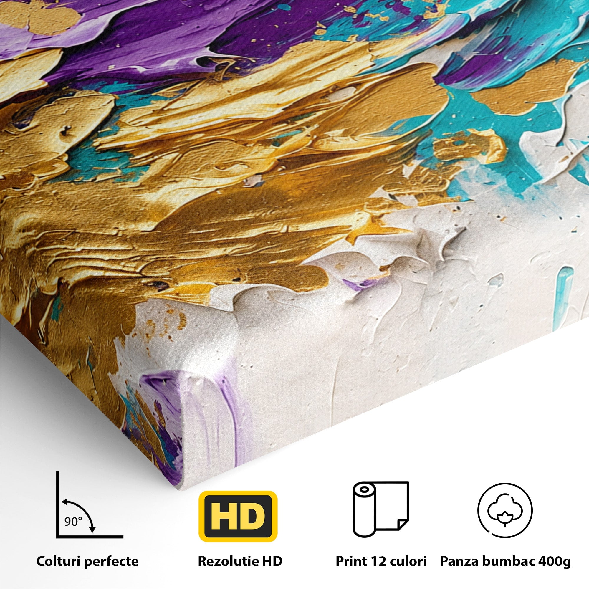 Tablou Canvas Premium LuxCanva® C1342, Abstractie Aurie, Abstract, Arta, Modern, Textura, Birou, Culori Vibrante