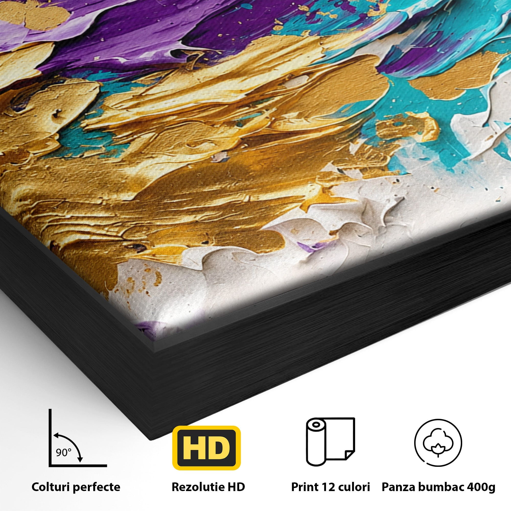 Tablou Canvas Premium LuxCanva® C1342, Abstractie Aurie, Abstract, Arta, Modern, Textura, Birou, Culori Vibrante