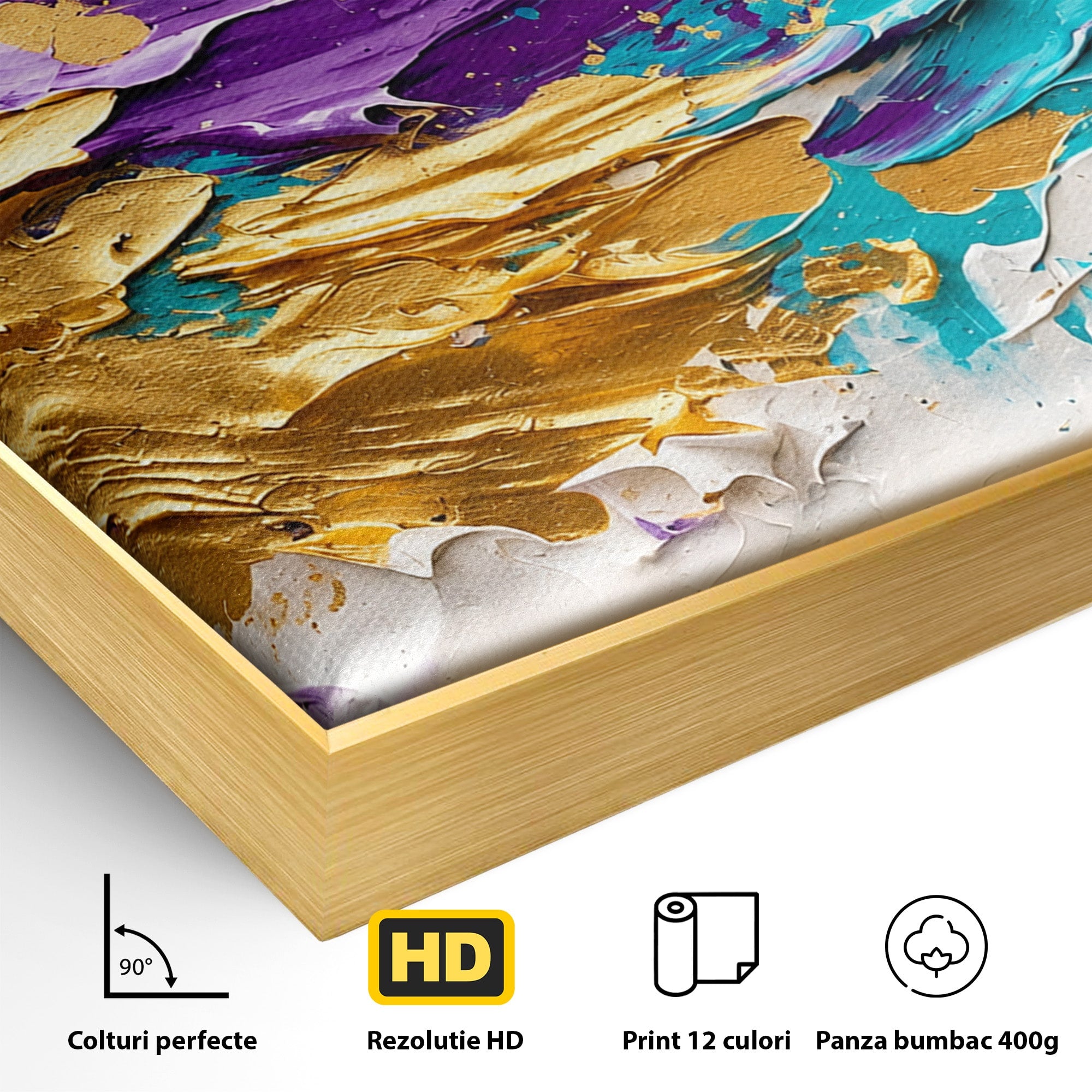 Tablou Canvas Premium LuxCanva® C1342, Abstractie Aurie, Abstract, Arta, Modern, Textura, Birou, Culori Vibrante