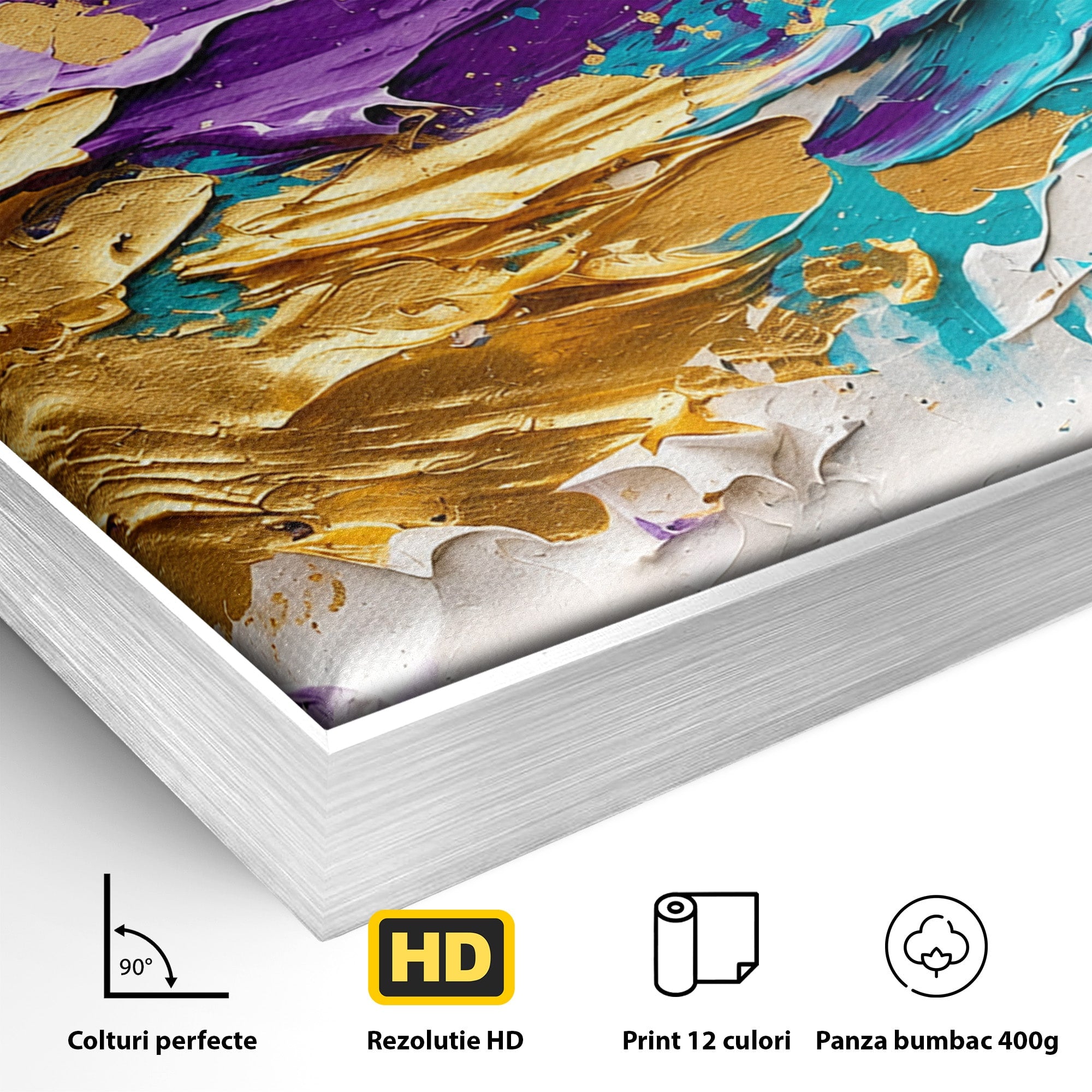 Tablou Canvas Premium LuxCanva® C1342, Abstractie Aurie, Abstract, Arta, Modern, Textura, Birou, Culori Vibrante